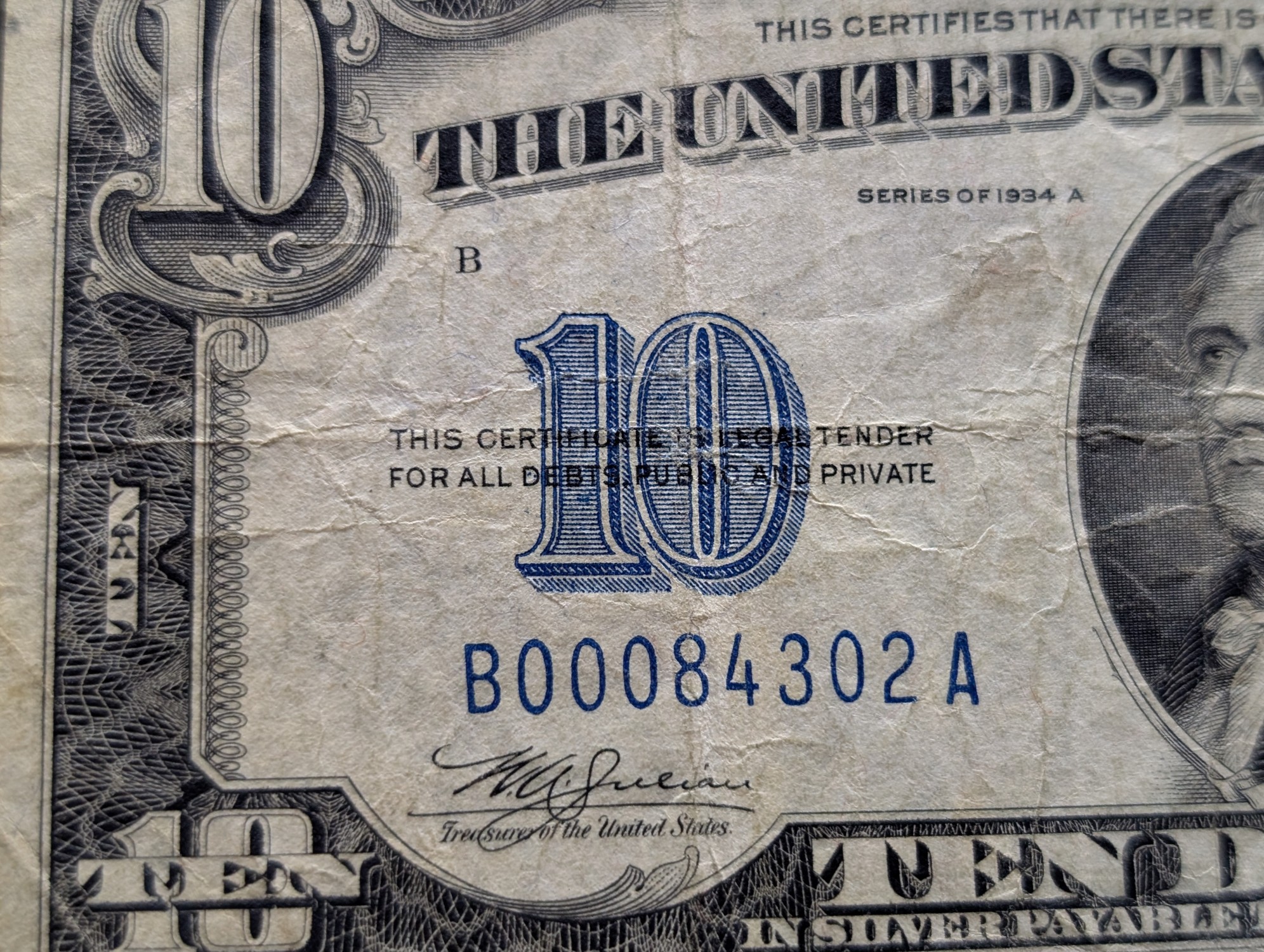 1934 A Series $10 North Africa Emergency Silver Certificate - Fine