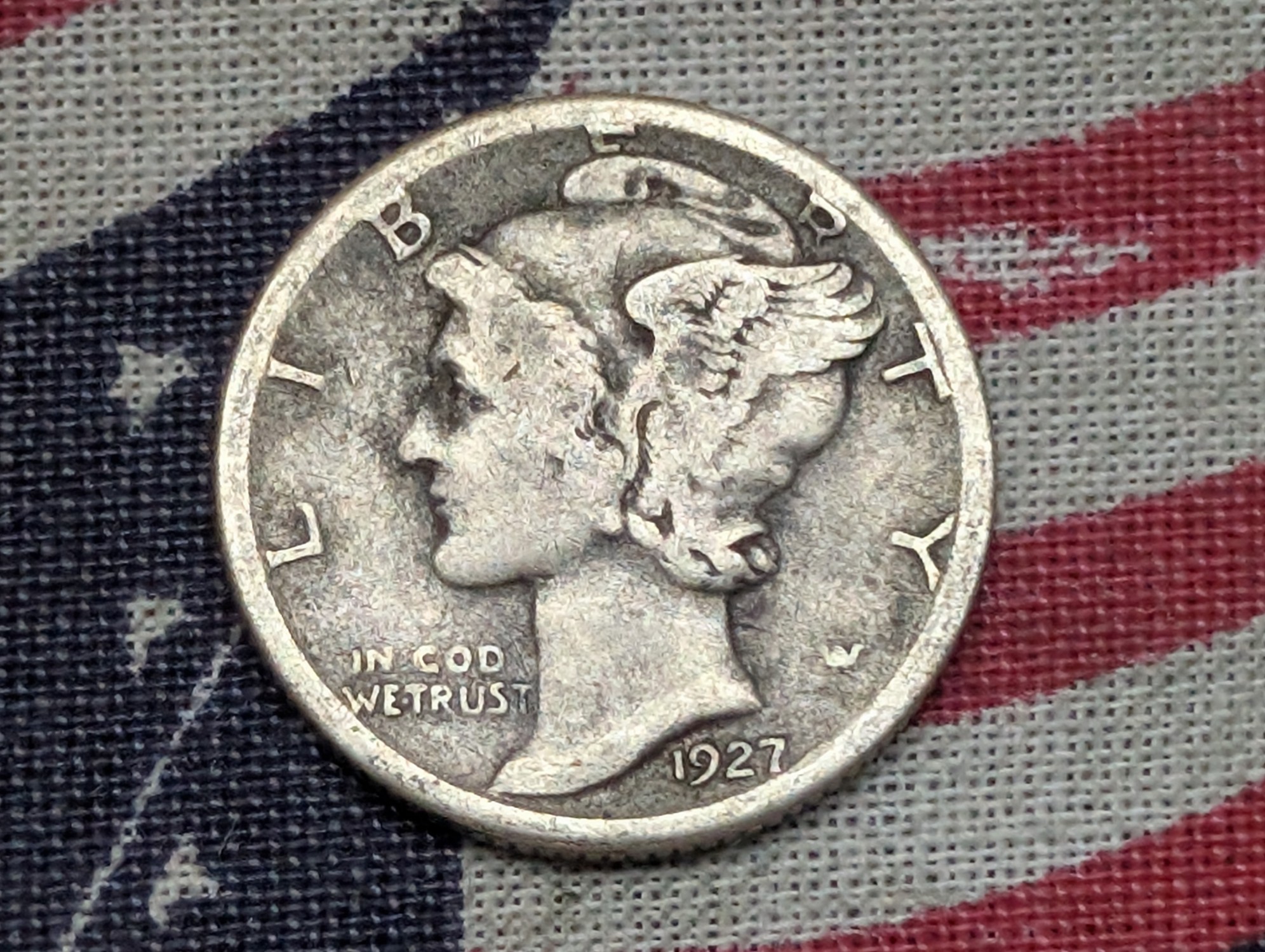 FINE - 1927-S Mercury 90% Silver Dime