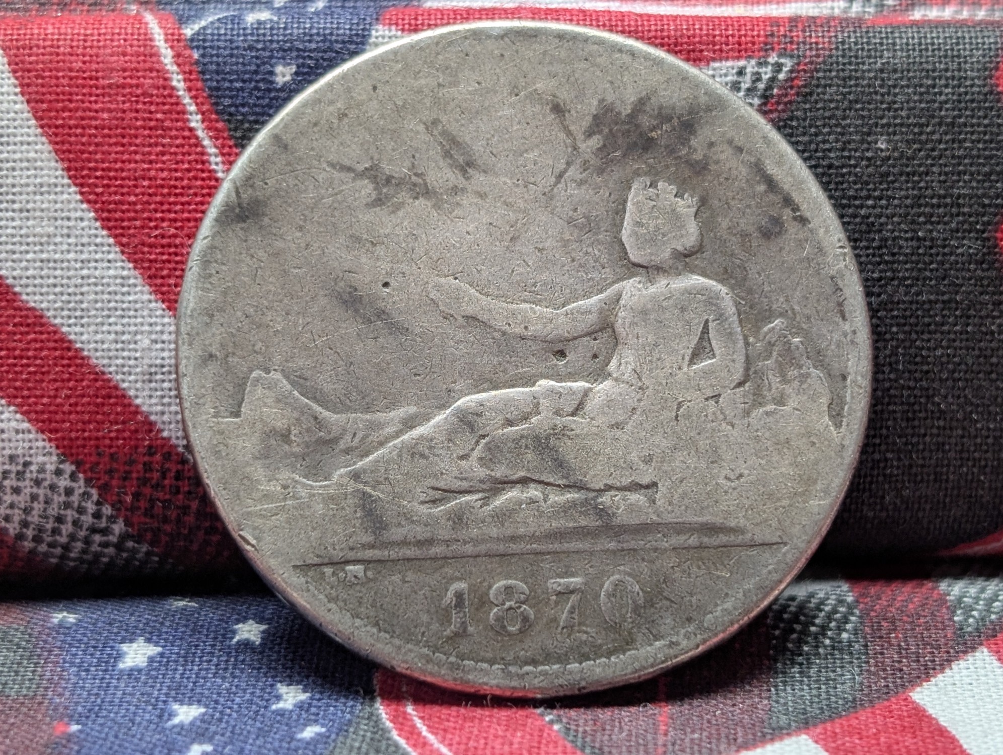 1870 Spain 5 90% Silver Pesetas - 25 Grams