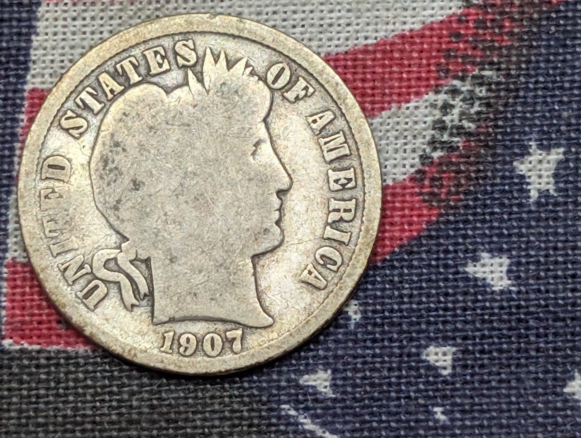 1907 Barber 90% Silver Dime
