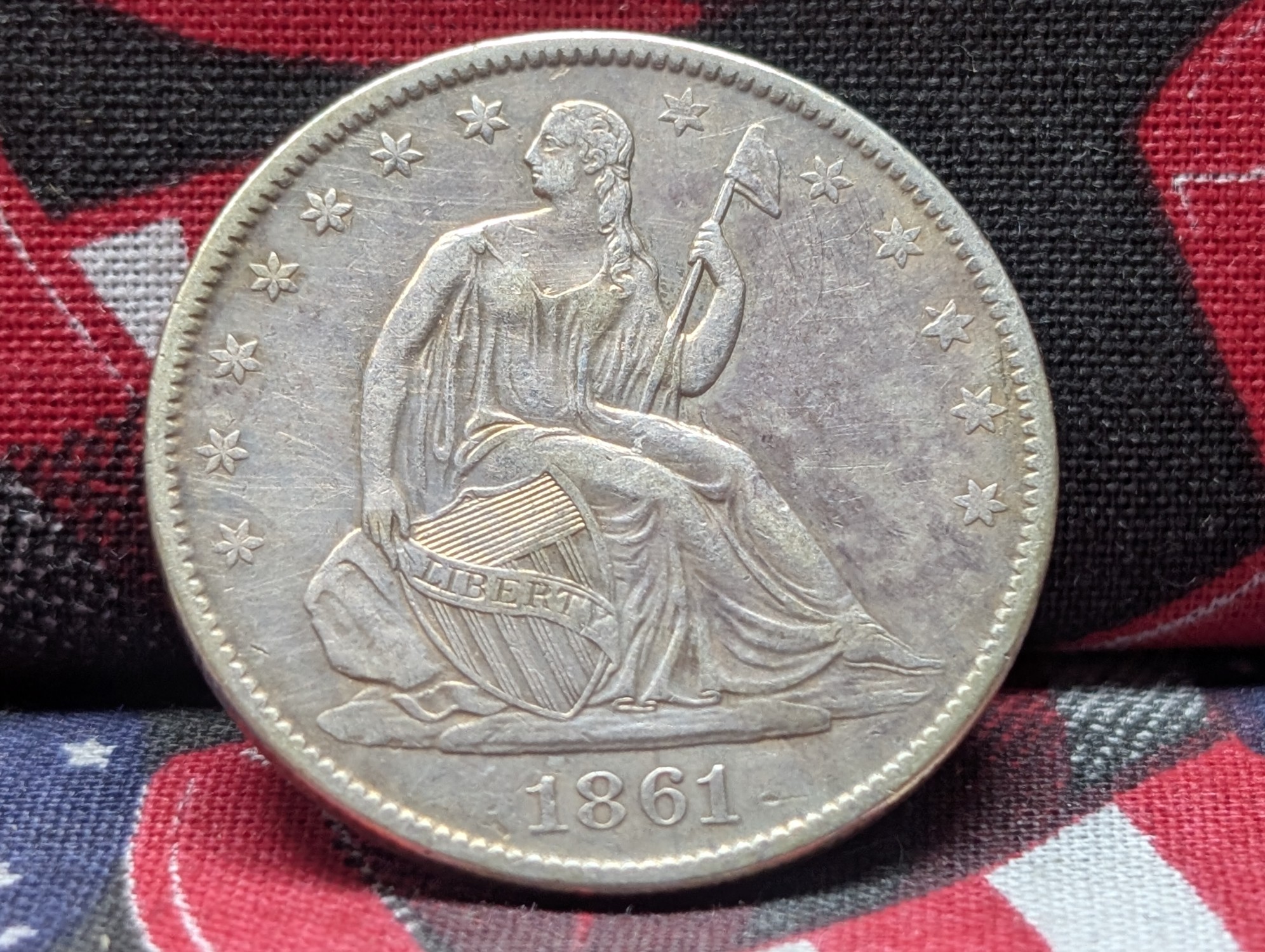 XF - 1861-O w/ Drapery Seated Liberty 90% Silver Half Dollar