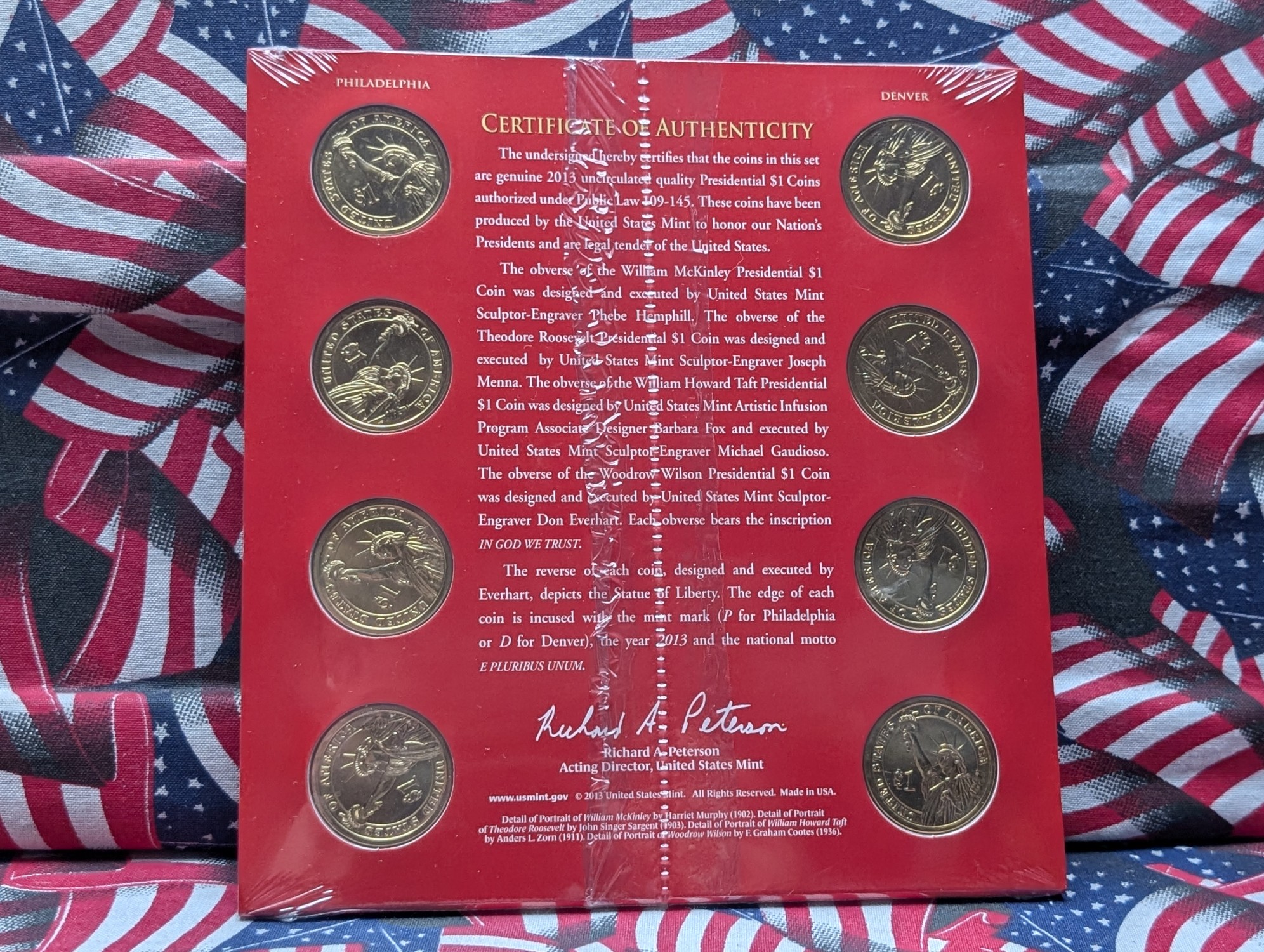 2013 P&D U.S. Mint Presidential $1 Coin UNC Set in Sealed OGP w/ COA