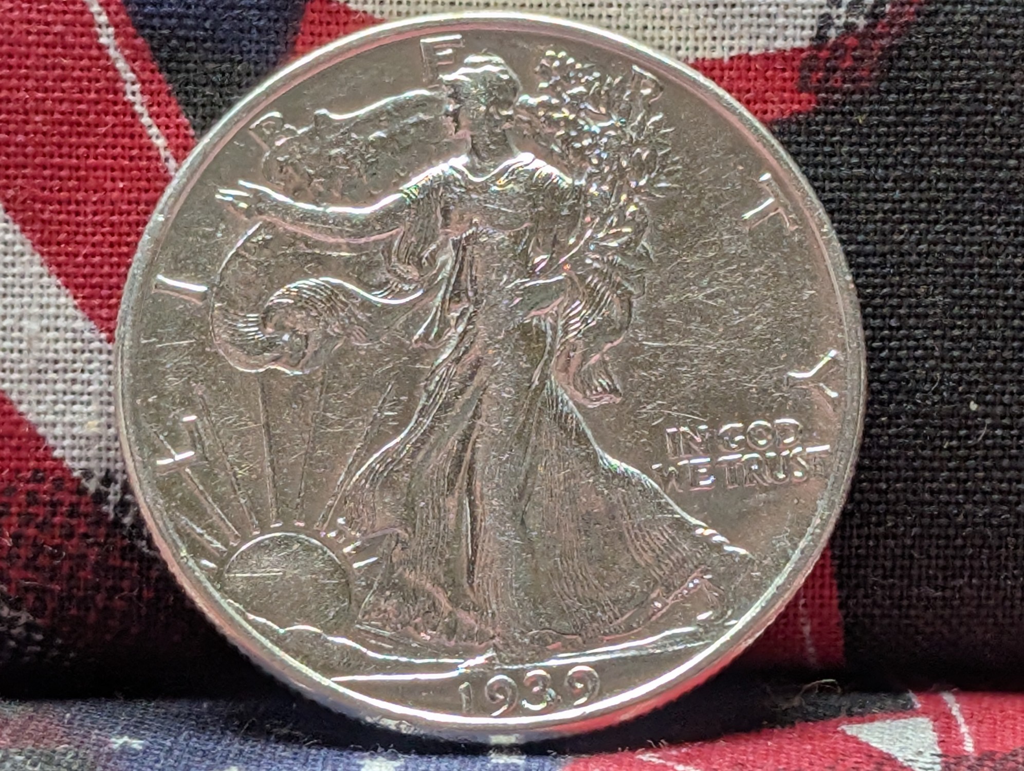 AU - 1939-D Walking Liberty 90% Silver Half Dollar