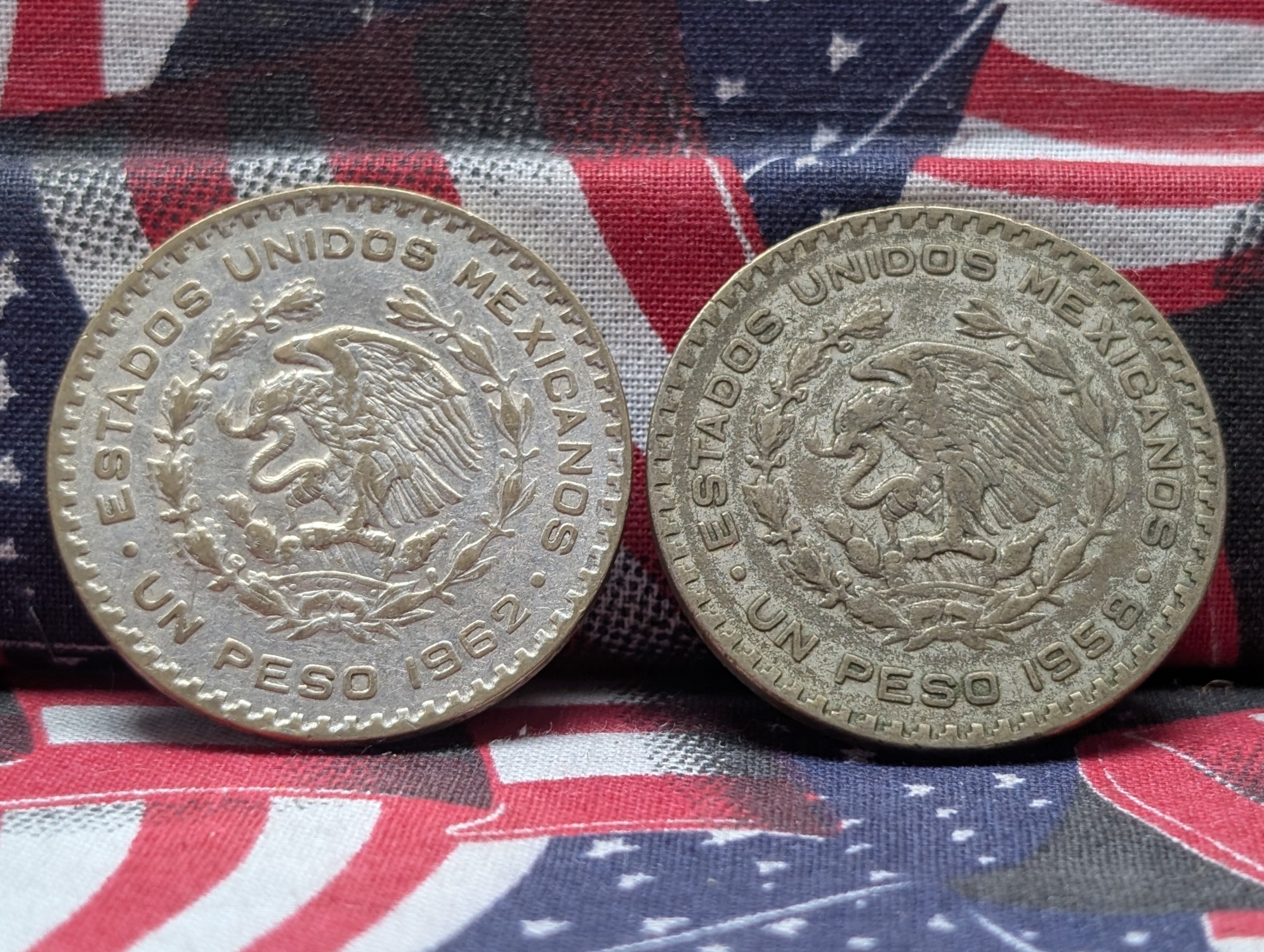 1962 & 1958 Mexico 10% Silver Pesos - 16 Grams Each