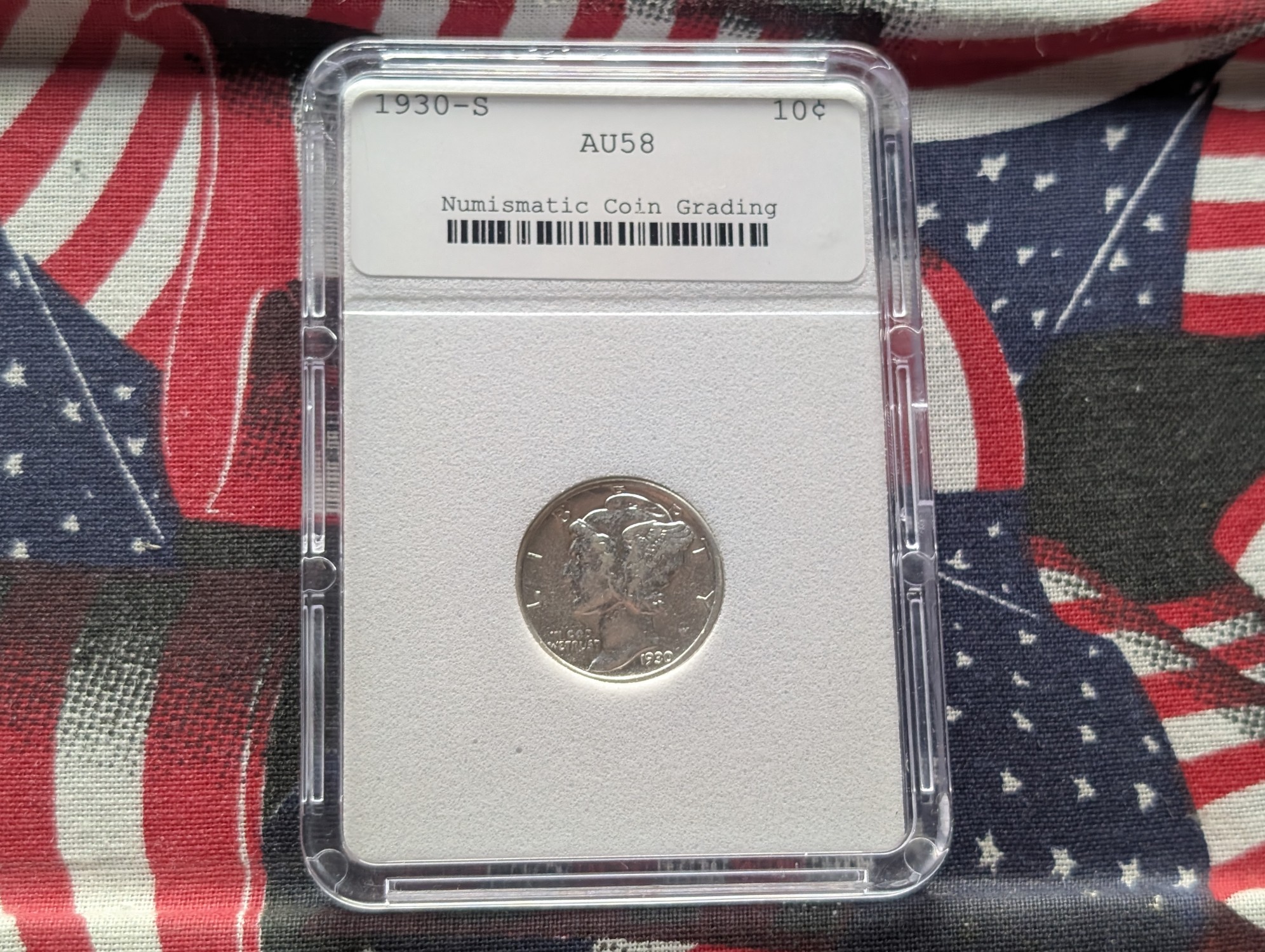 1930-S Mercury 90% Silver Dime - NCG Cert. AU58 (NOT NGC)