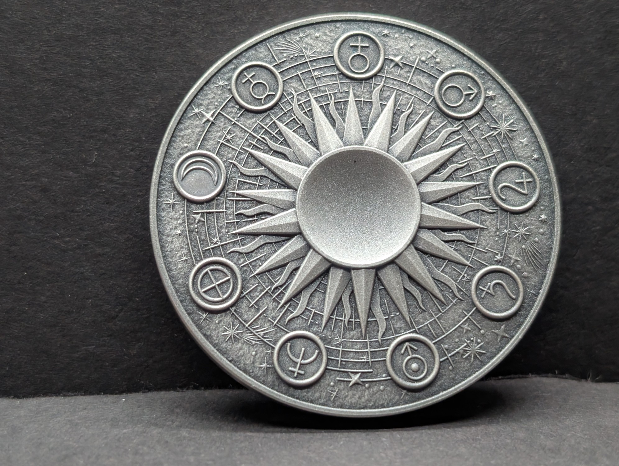 Limited Edition HIGH RELIEF Antique Finish Solar System 2 Oz. .999 FINE SILVER 2025 Republic of Ghana 10 Cedis Moon (Waxing Cresent) Coin in