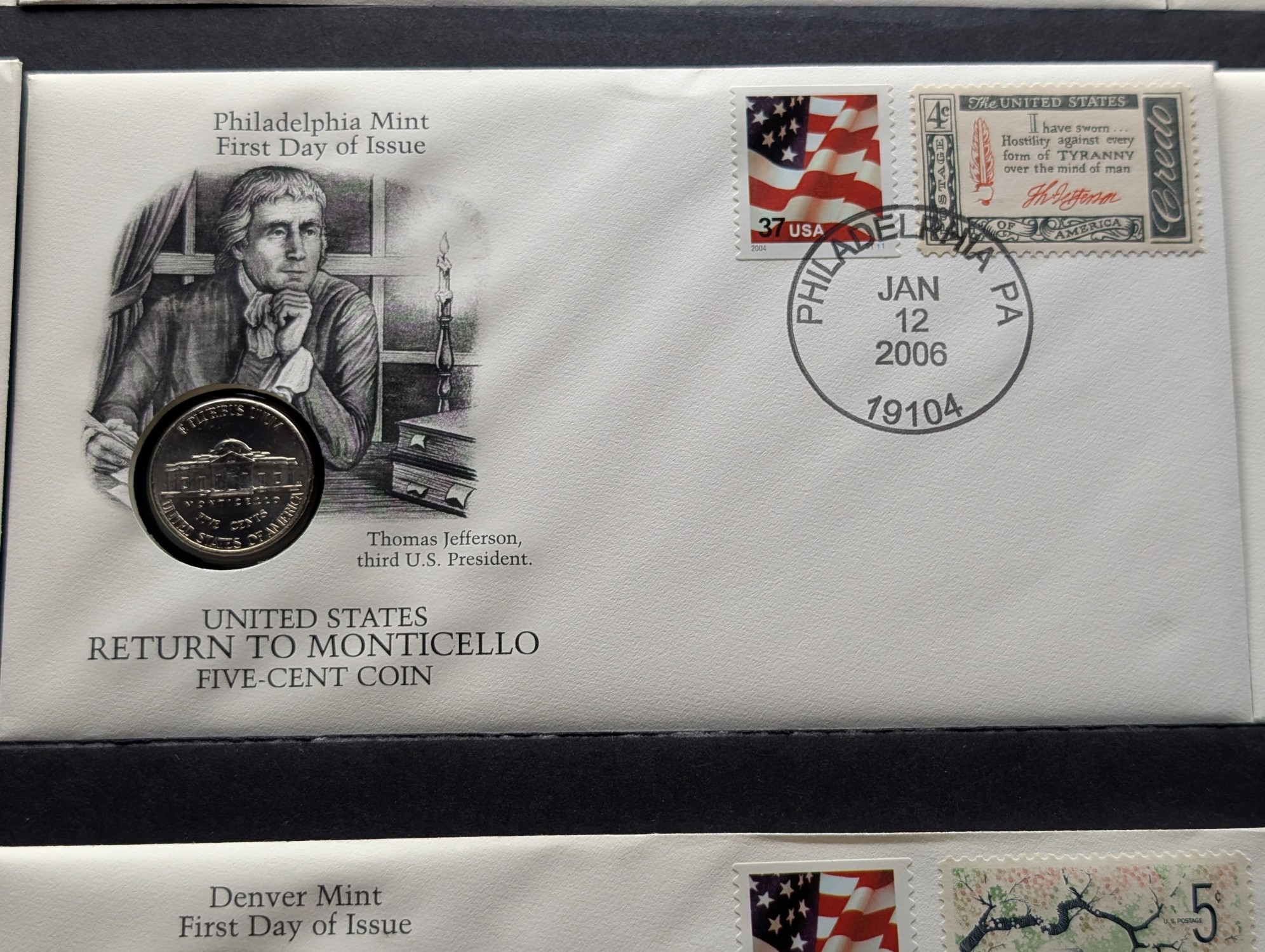 (12) 2006 P&D Mint Return to Monticello Nickel Collection in First Day Covers in Storage Box w/ COA