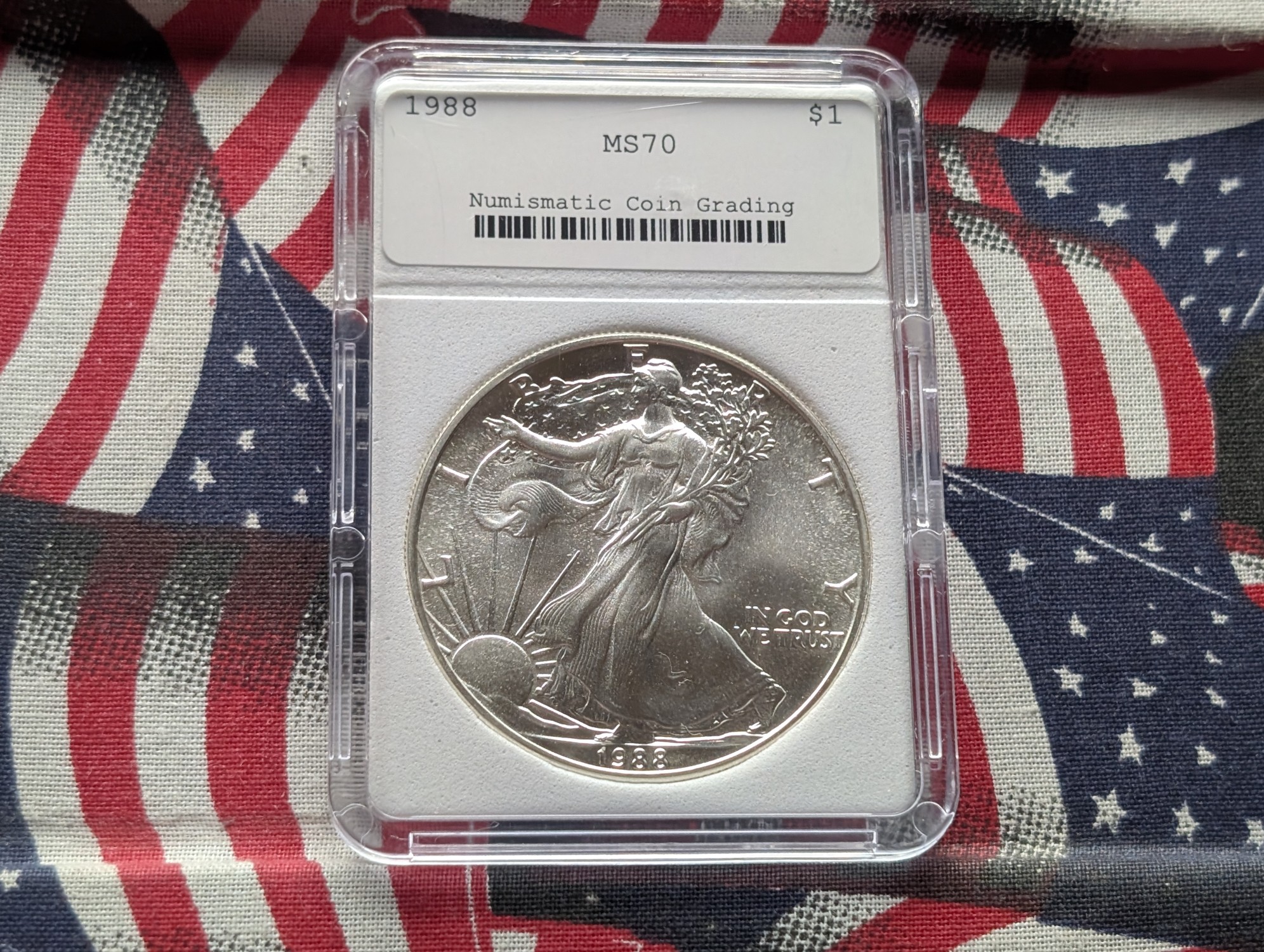 1988 American Silver Eagle - NCG Cert. MS70, .999 Fine Silver One Troy Ounce (NOT NGC)