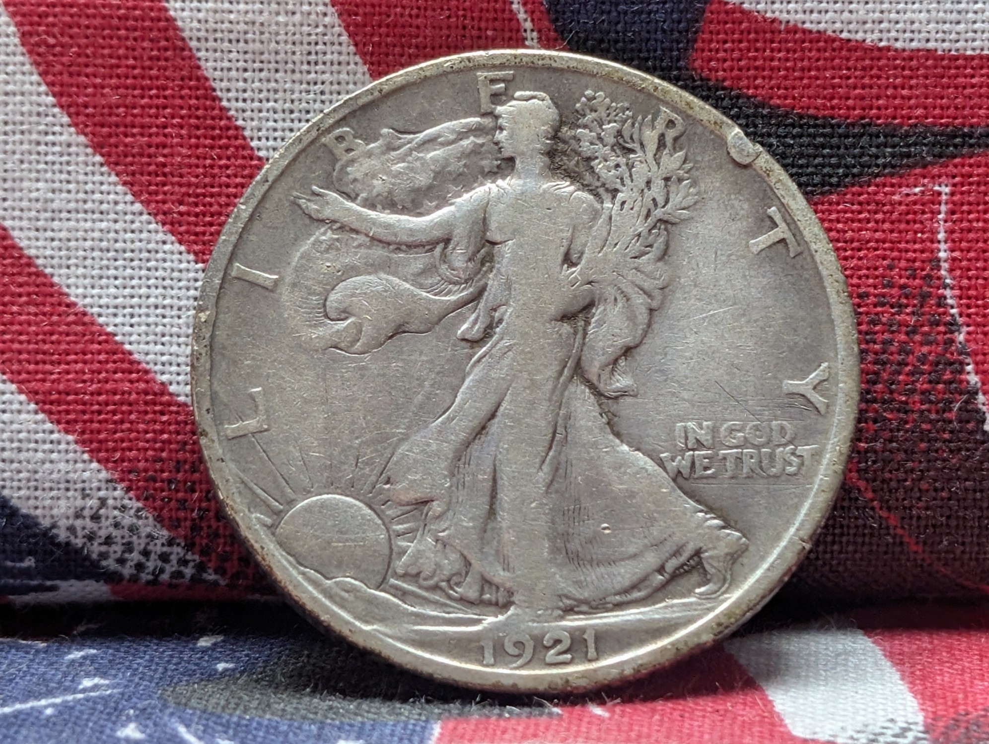 1921-D Walking Liberty 90% Silver Half Dollar - FINE12 - KEY DATE