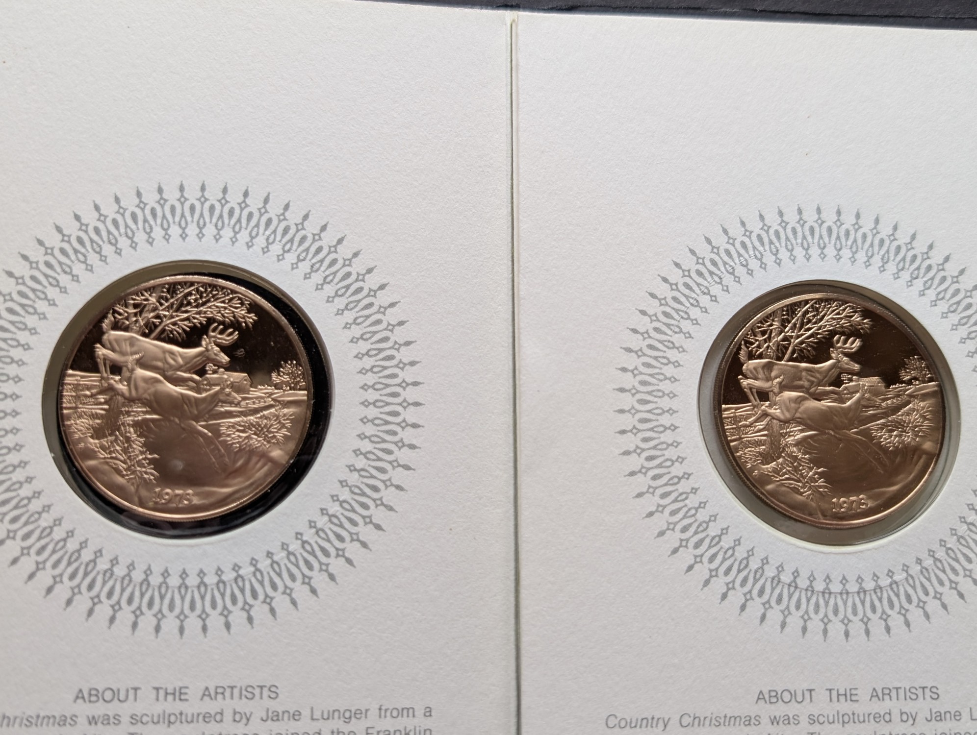 (9) Assorted Holiday Greeting Cards with Vintage Commem Bronze Medals