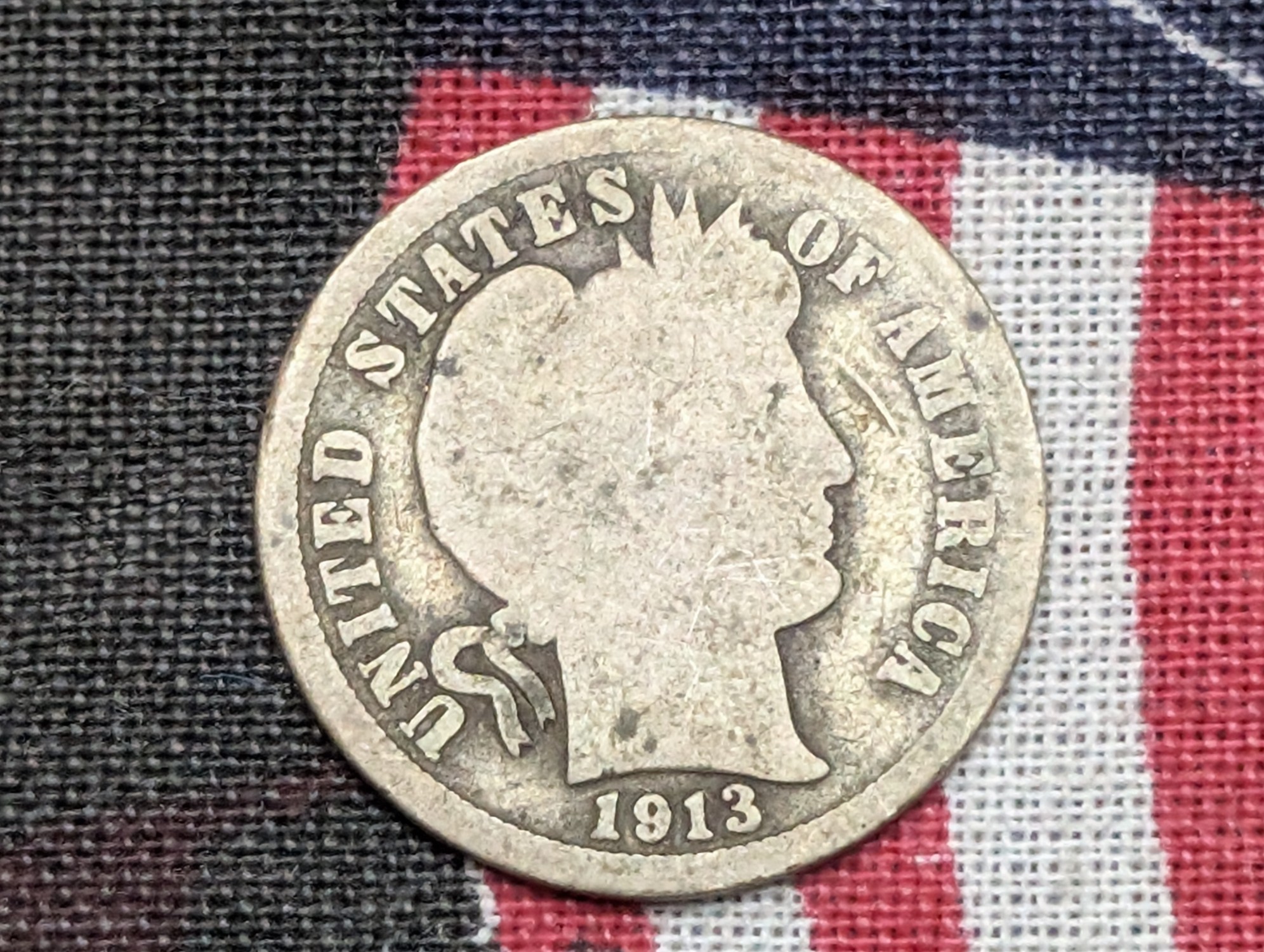 1913 Barber 90% Silver Dime