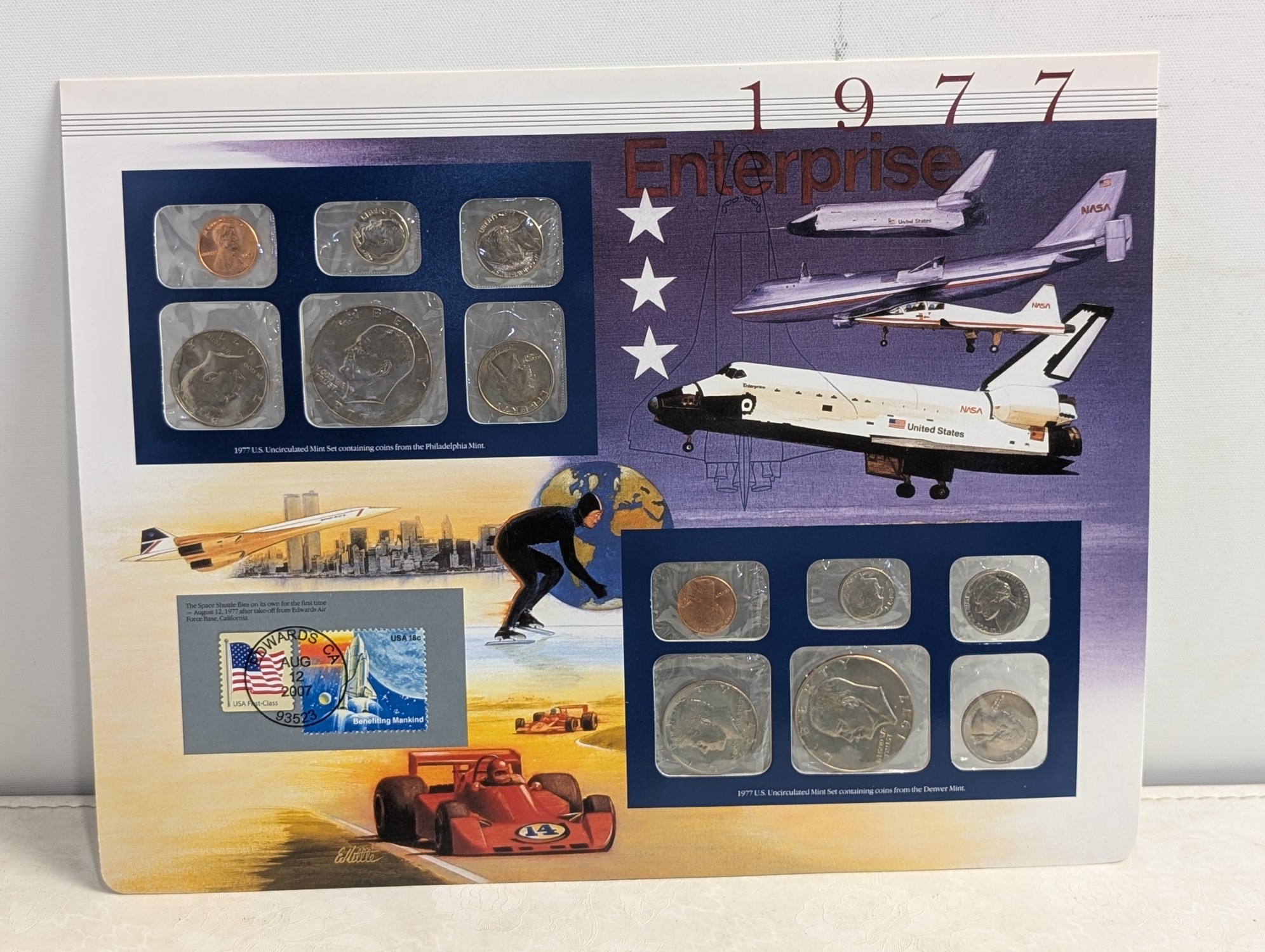 1977-1981 P&D U.S. Mint UNC Sets in Display w/ Commem Stamps (5 Sets)
