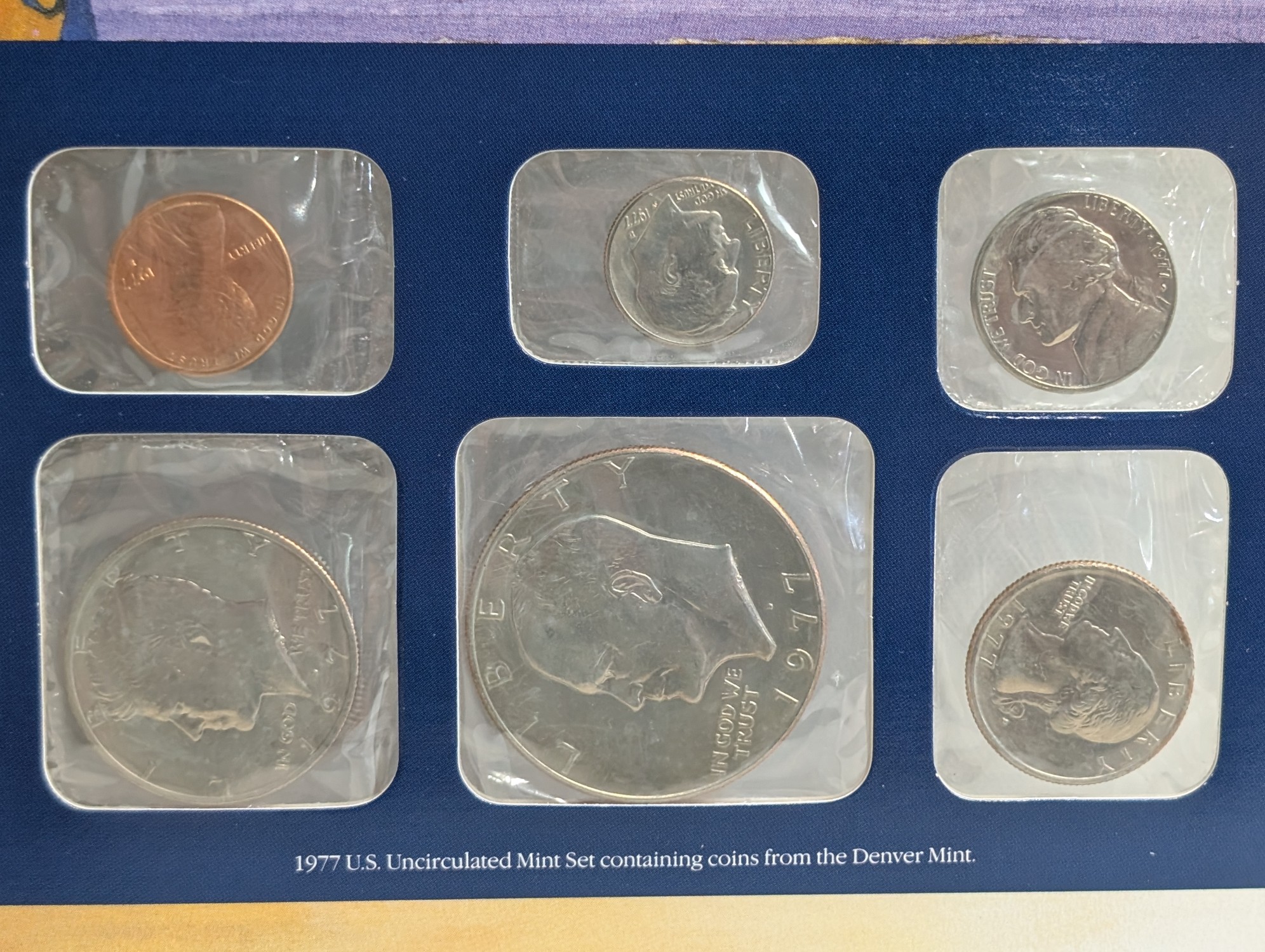 1977-1981 P&D U.S. Mint UNC Sets in Display w/ Commem Stamps (5 Sets)