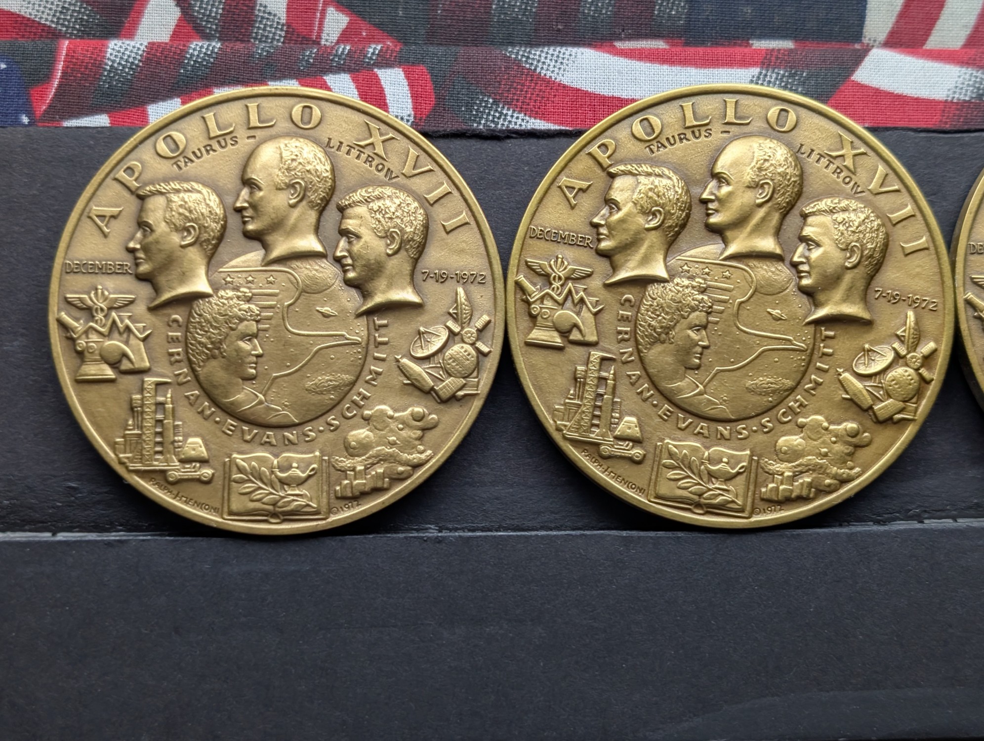 (13) Apollo 17 Vintage Commemorative Bronze Medals in Storage Box