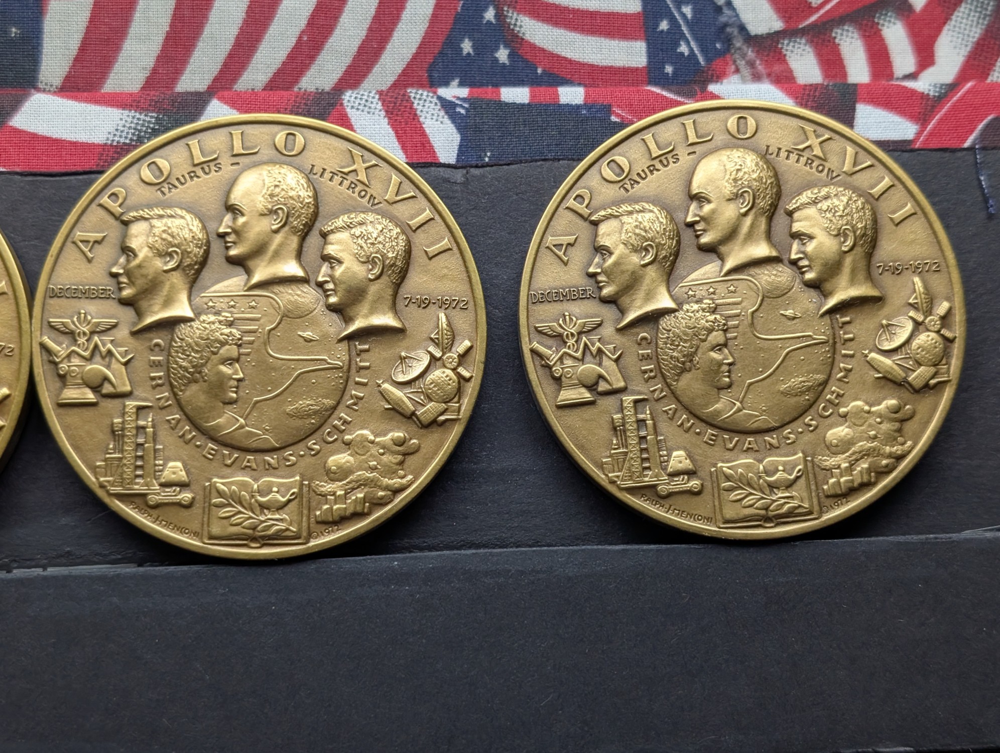 (13) Apollo 17 Vintage Commemorative Bronze Medals in Storage Box