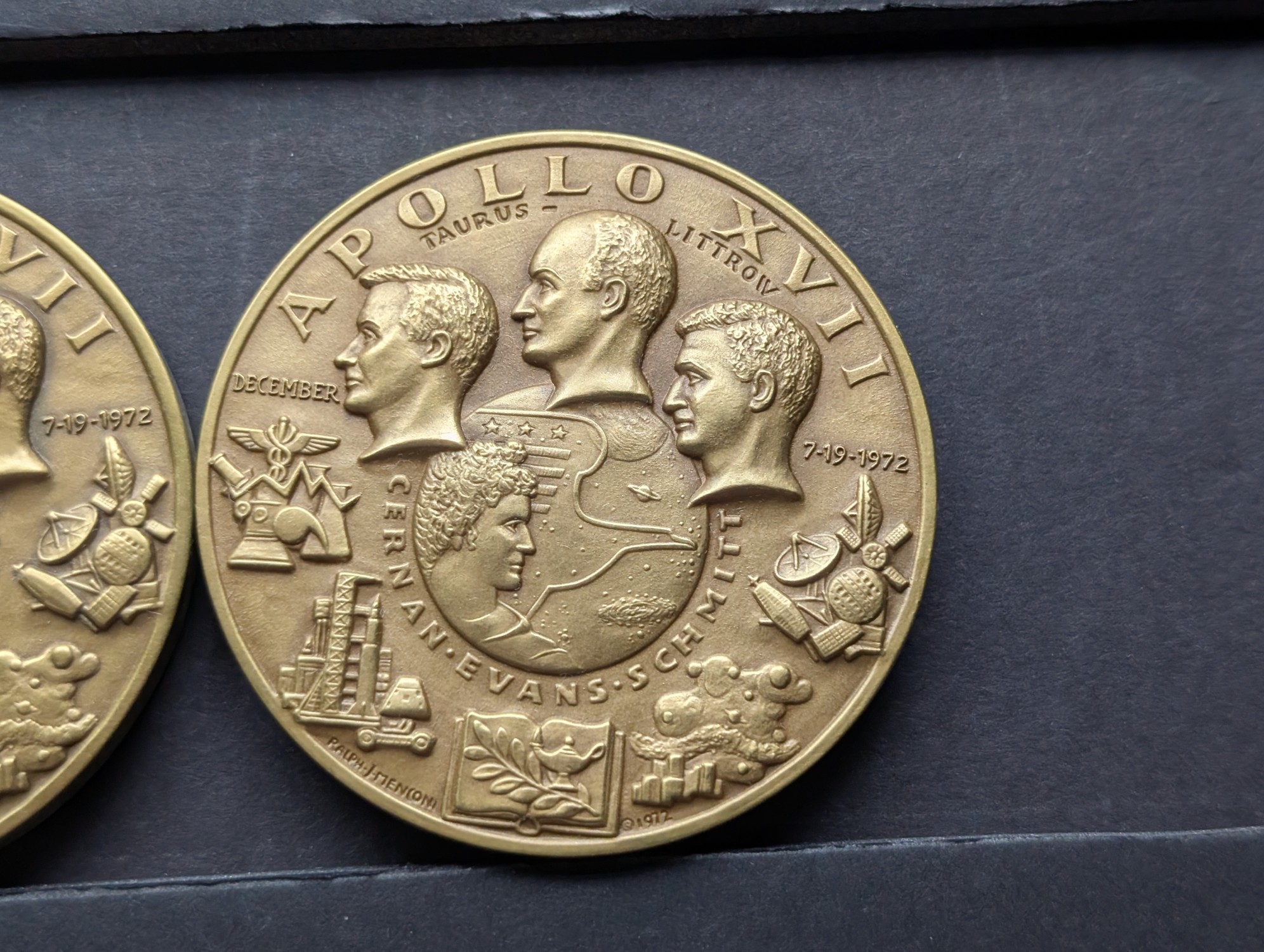 (13) Apollo 17 Vintage Commemorative Bronze Medals in Storage Box