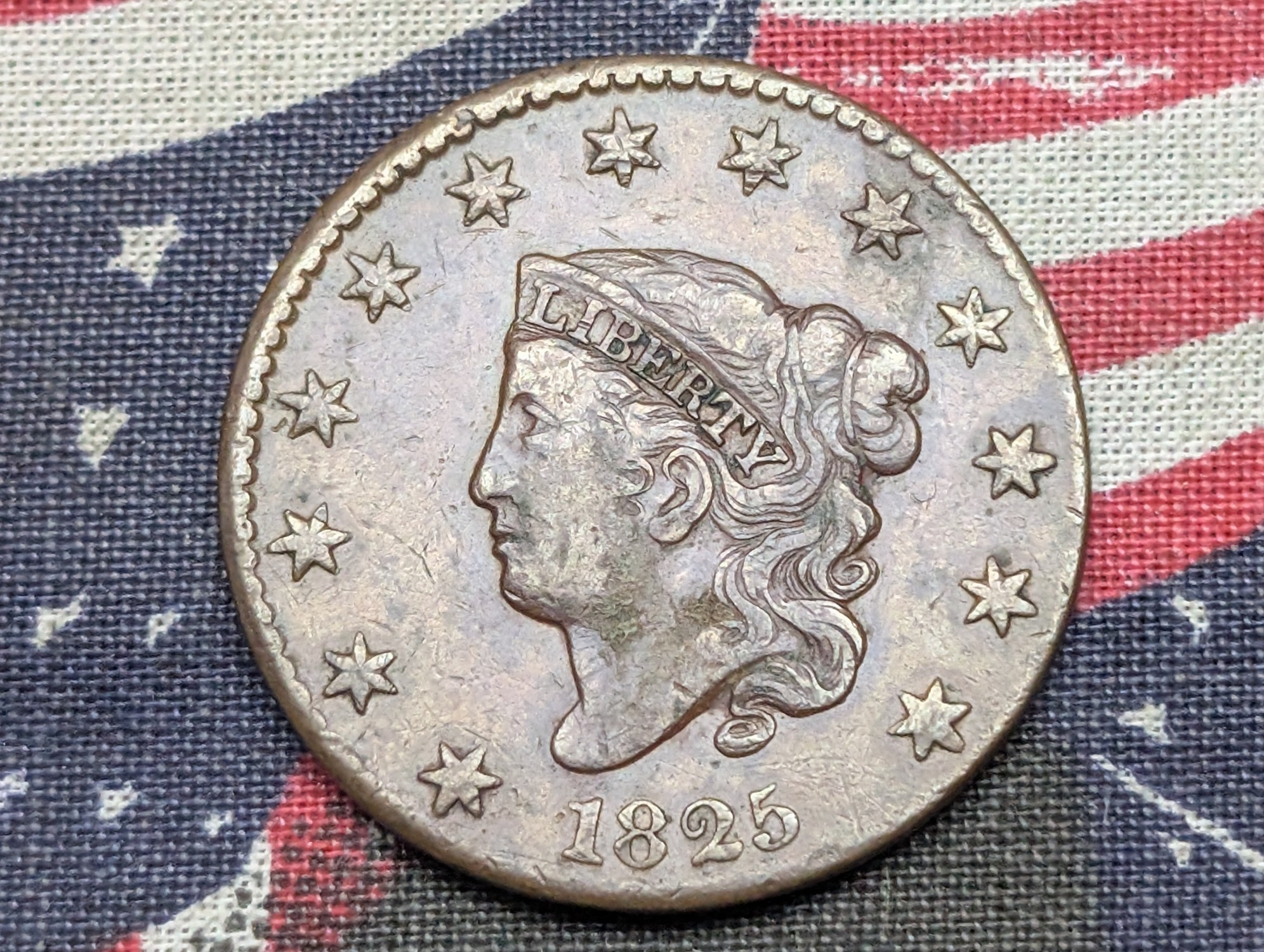 1825 Coronet Head Large Cent - XF (N-2 R-2)