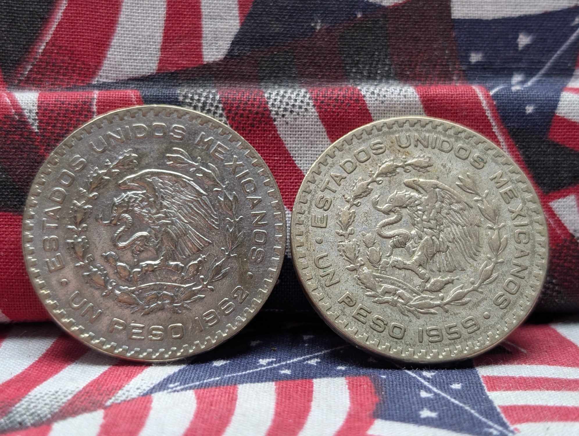 1962 & 1959 Mexico 10% Silver Pesos - 16g Each