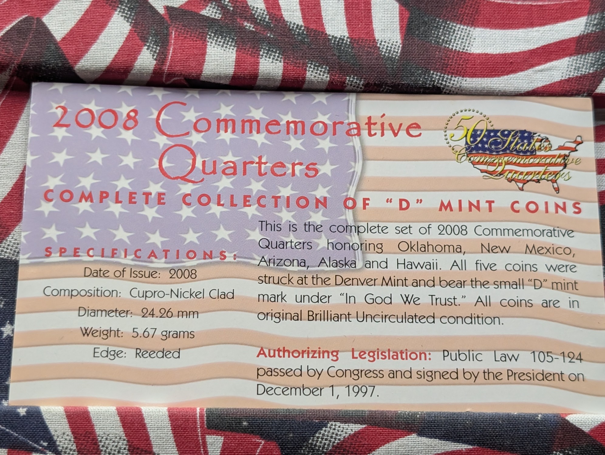 2008 Denver Mint 5-Coin State Quarter Set