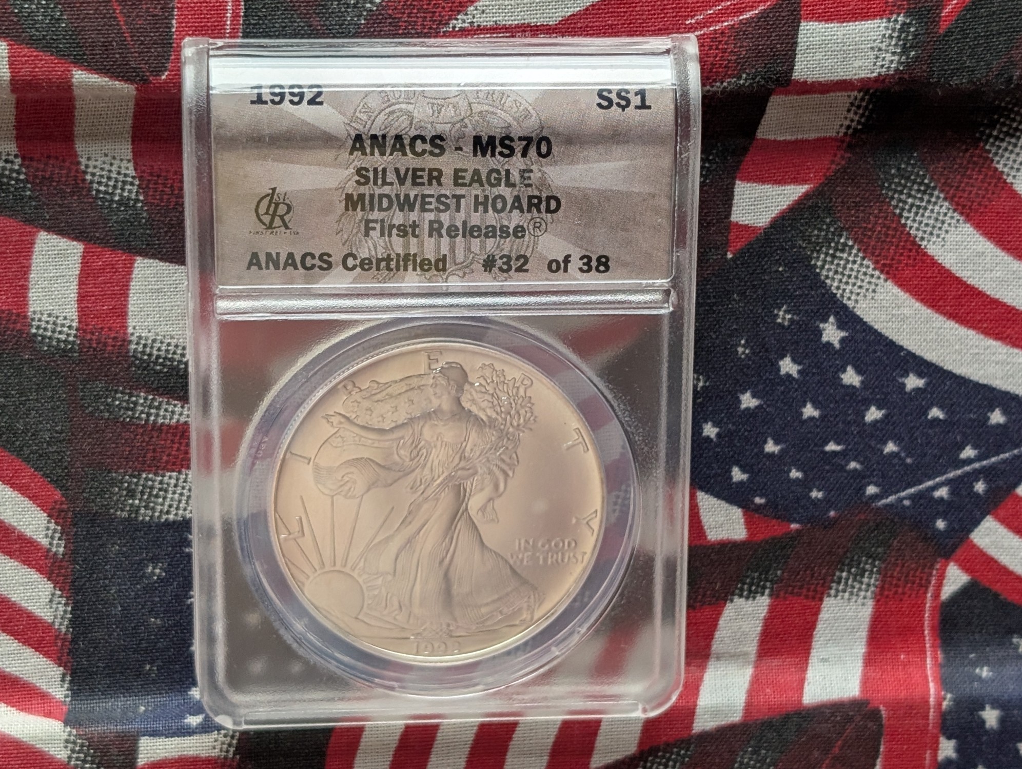 1992 American Silver Eagle - ANACS Cert. MS70 - First Release - MIDWEST HOARD, .999 Fine Silver One Troy Ounce