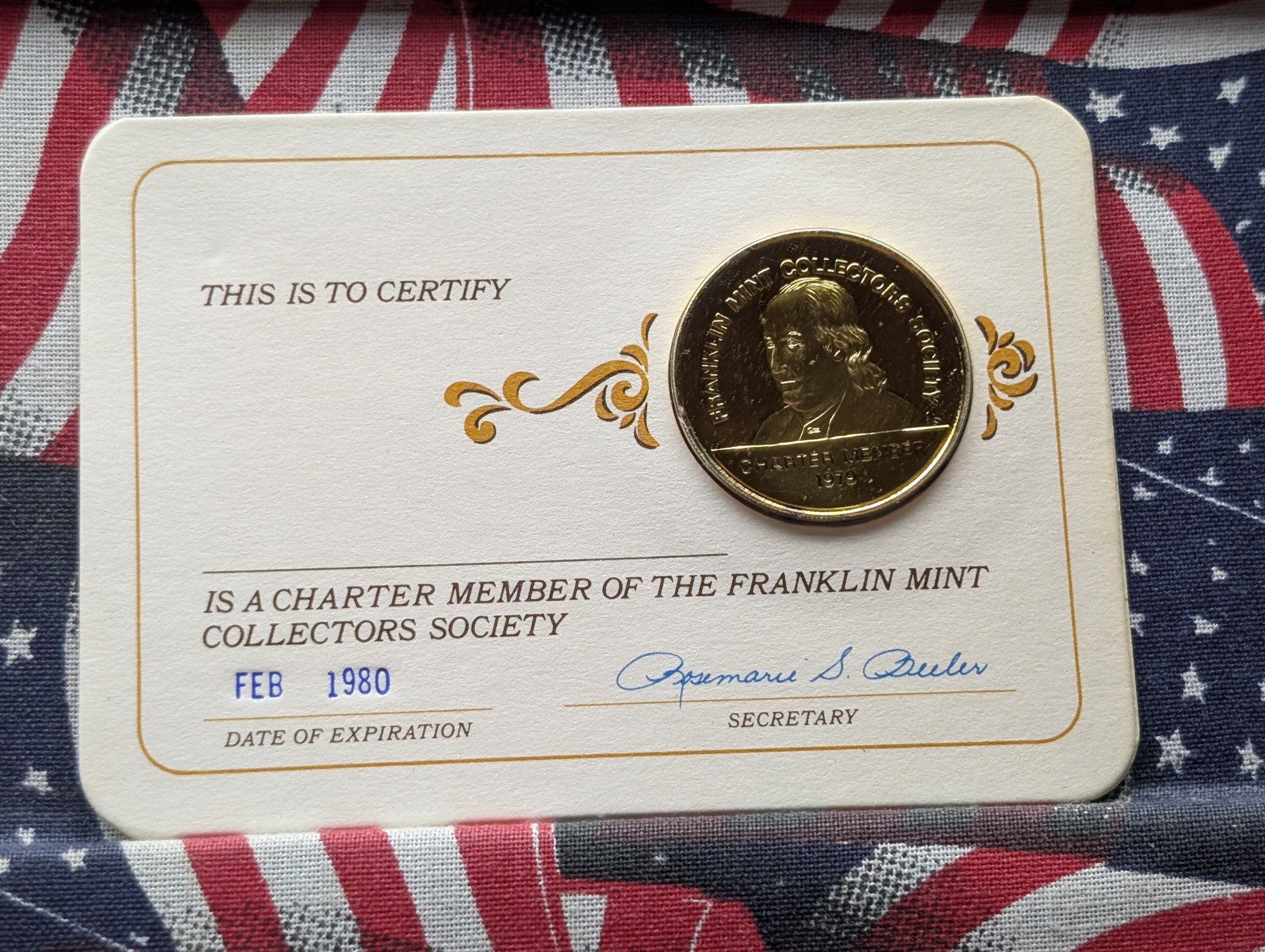 1979 Dated Franklin Mint Sterling Silver & Gold Plated Charter Member Medal