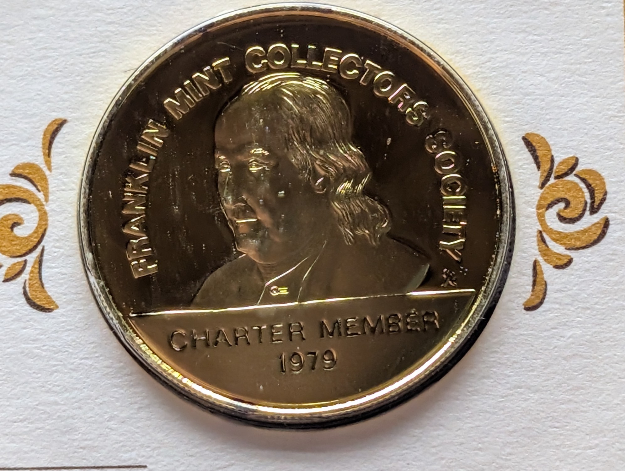 1979 Dated Franklin Mint Sterling Silver & Gold Plated Charter Member Medal