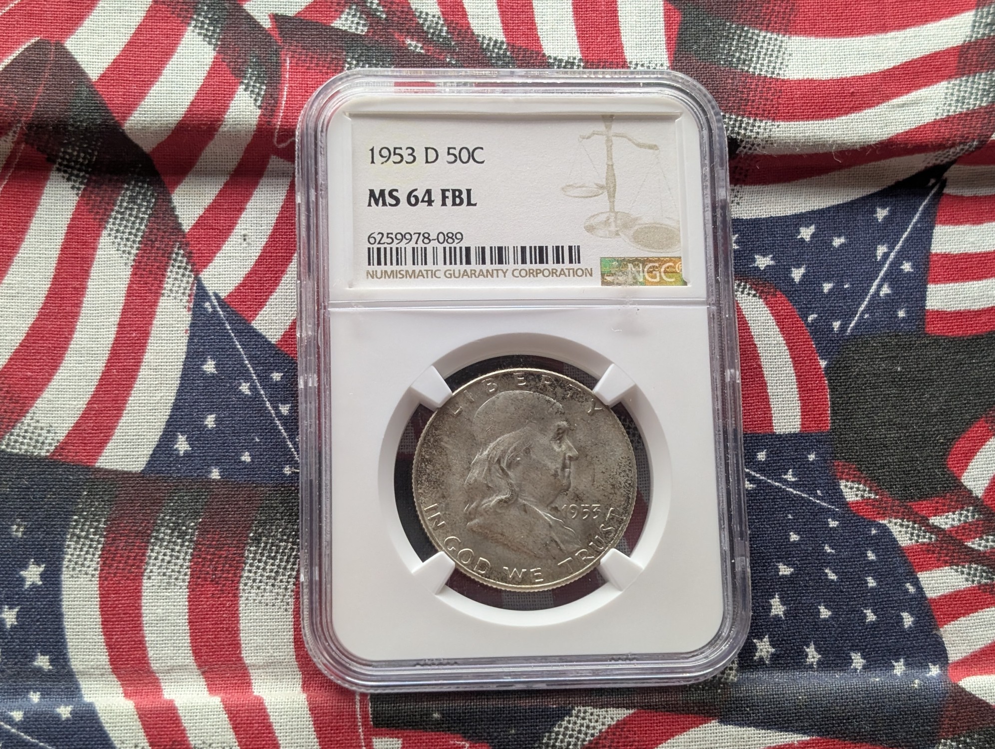1953-D Franklin 90% Silver Half Dollar - NGC MS64 FBL