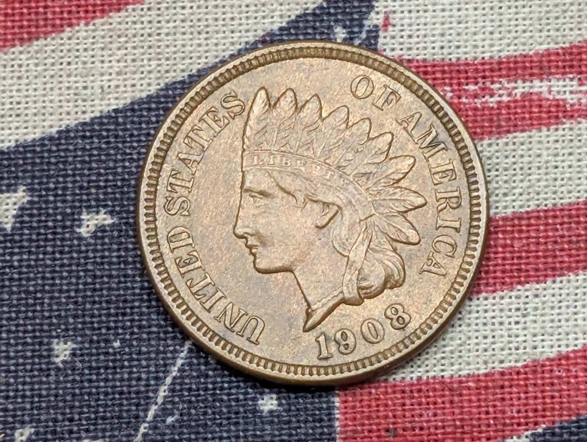 1908 Indian Head Cent - AU+