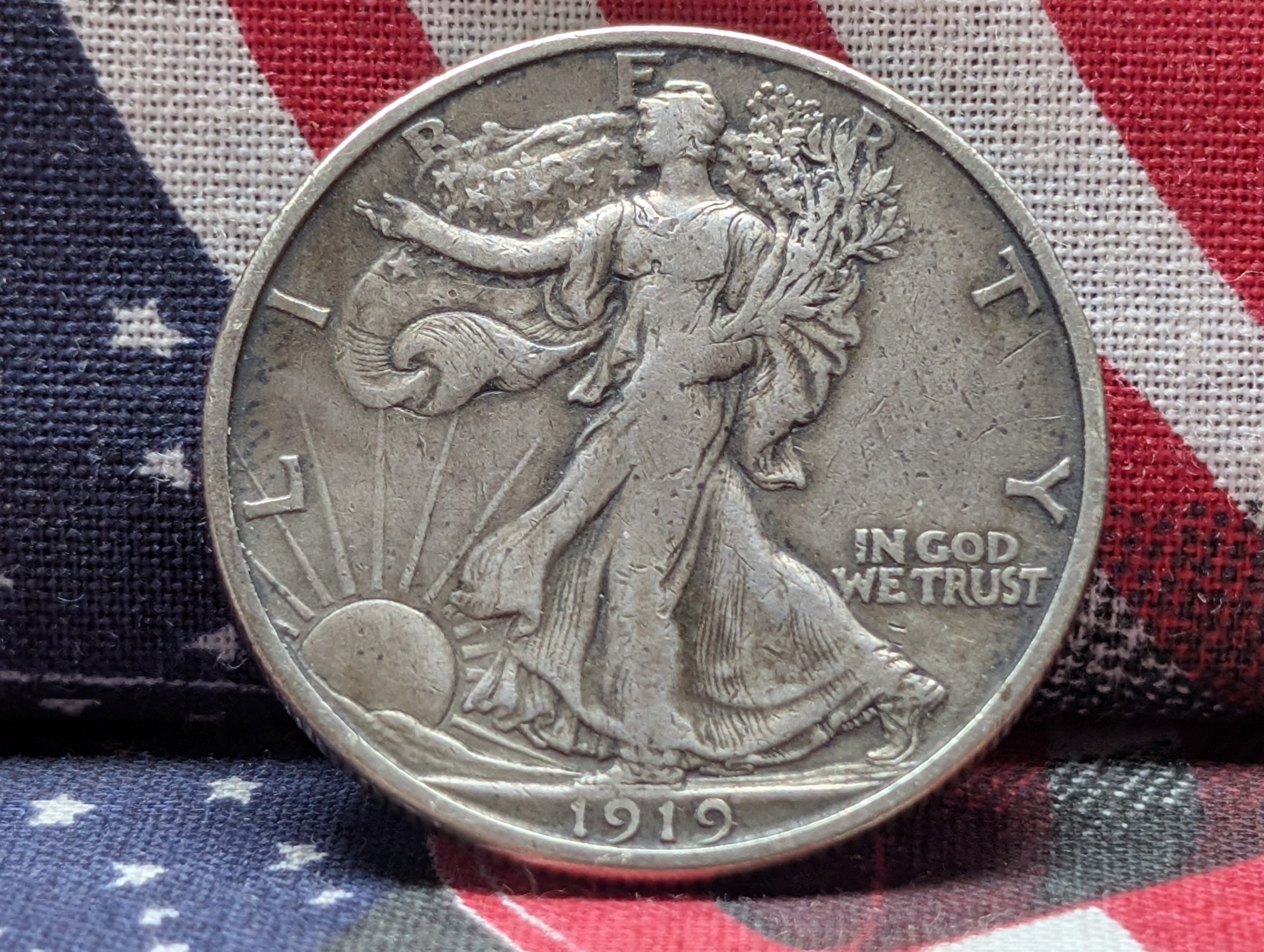 XF - 1919-S Walking Liberty 90% Silver Half Dollar