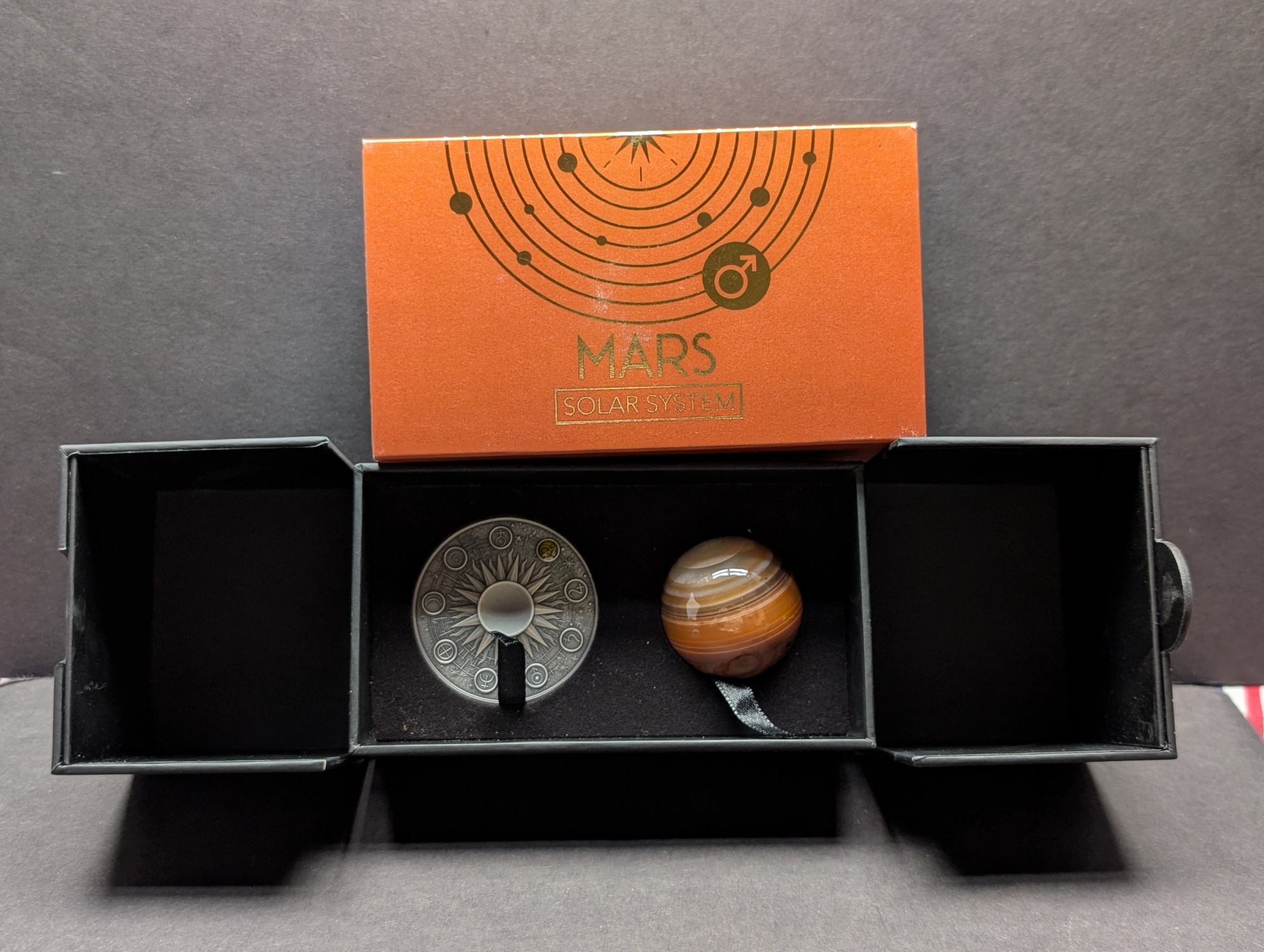 Limited Edition HIGH RELIEF Antique Finish Solar System 2 Oz. .999 FINE SILVER 2024 Republic of Ghana 10 Cedis Mars (Shield & Spear of the G