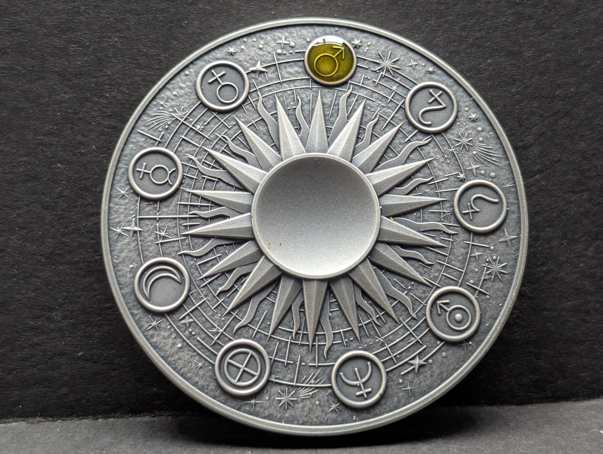 Limited Edition HIGH RELIEF Antique Finish Solar System 2 Oz. .999 FINE SILVER 2024 Republic of Ghana 10 Cedis Mars (Shield & Spear of the G