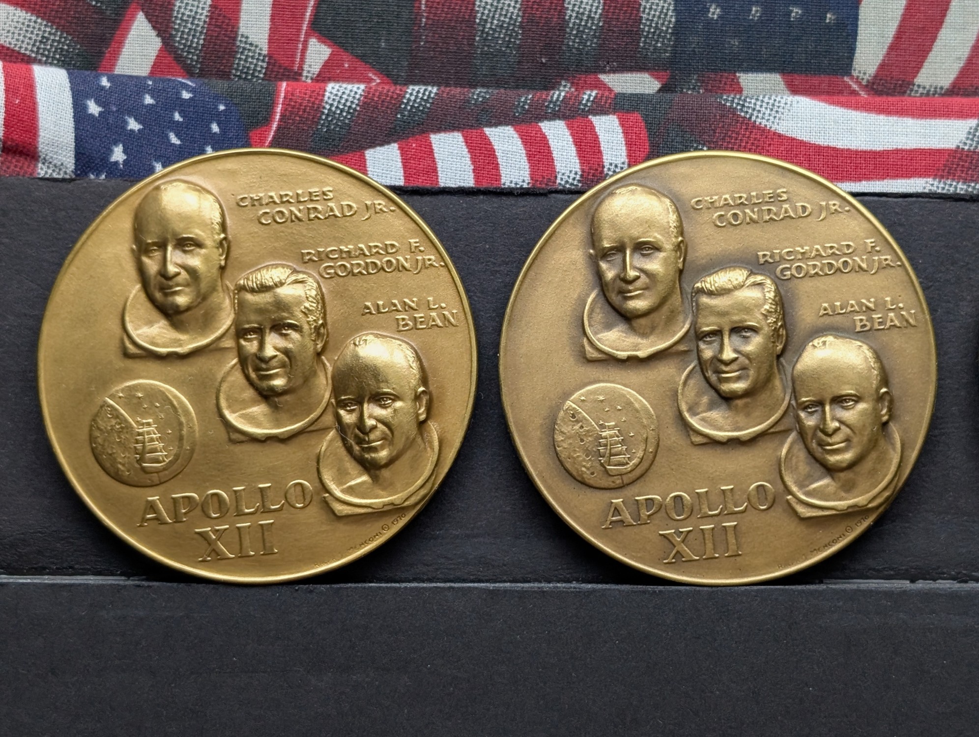 (12) Apollo 12 Vintage Commemorative Bronze Medals in Storage Box