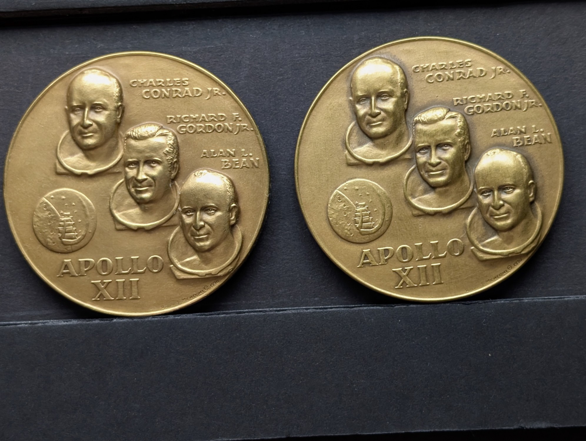 (12) Apollo 12 Vintage Commemorative Bronze Medals in Storage Box