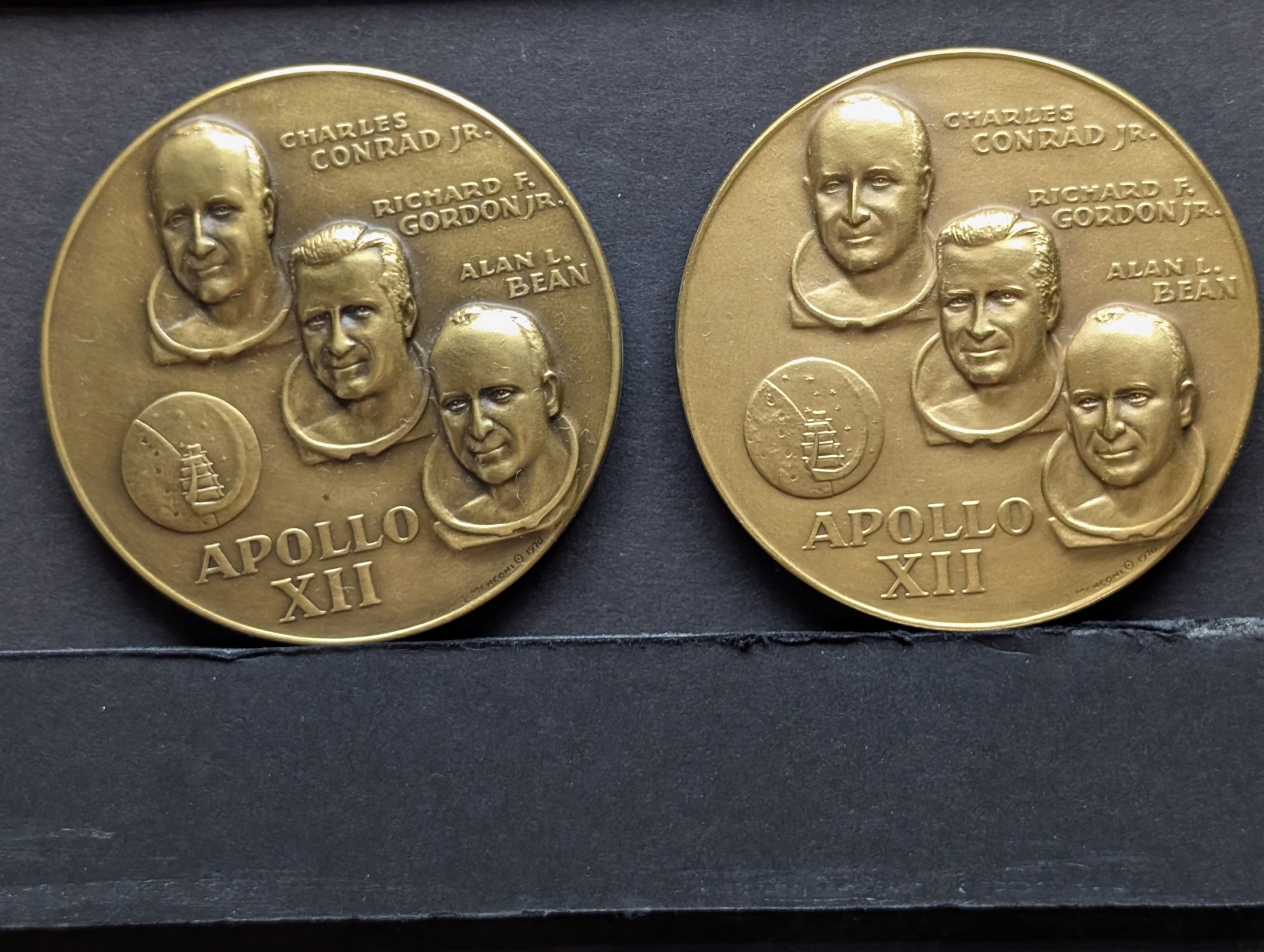 (12) Apollo 12 Vintage Commemorative Bronze Medals in Storage Box