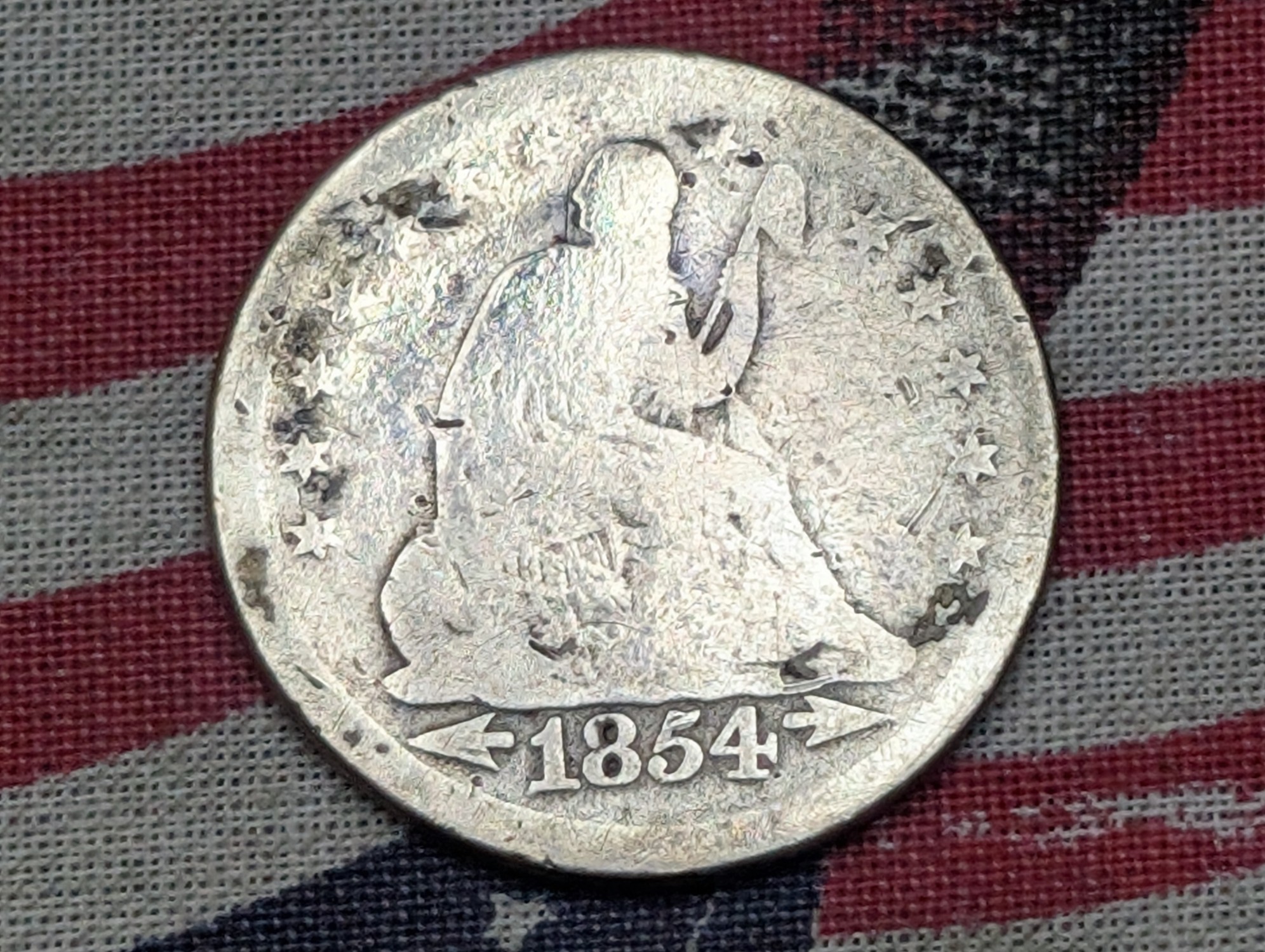 1854 Seated Liberty 90% Silver Quarter