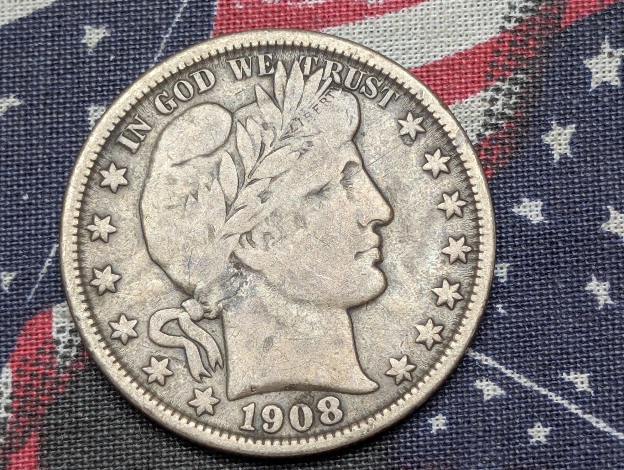 1908-O Barber 90% Silver Half Dollar - FINE+