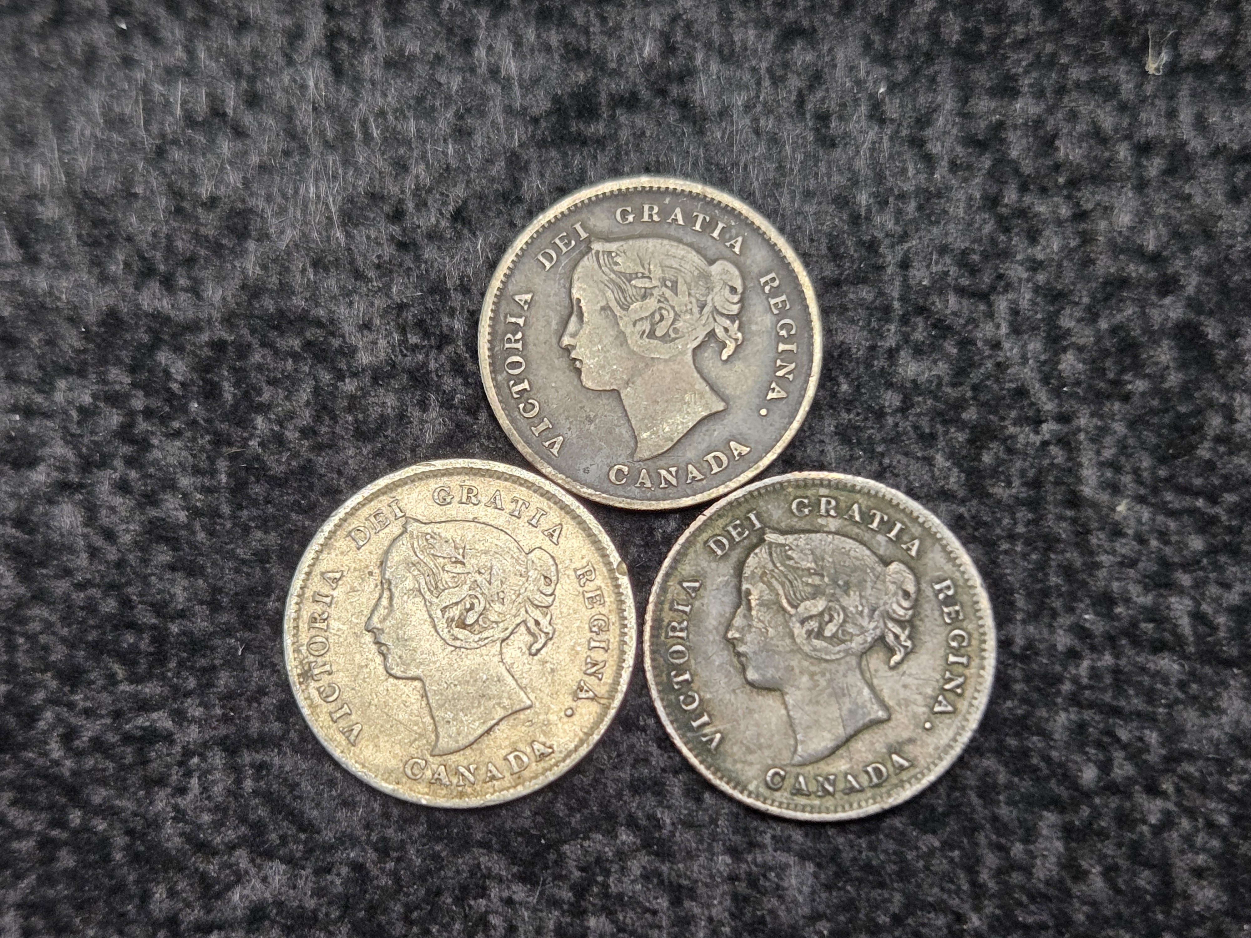 1893, 1891 & 1897 Canada 92.5% Silver 5 Cents - 1.16g each