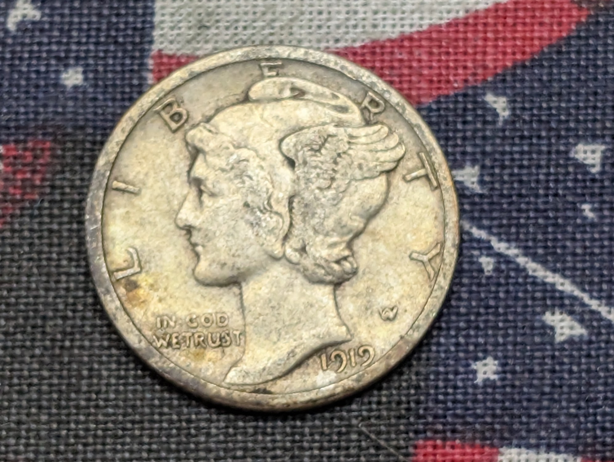 1919-D Mercury 90% Silver Dime