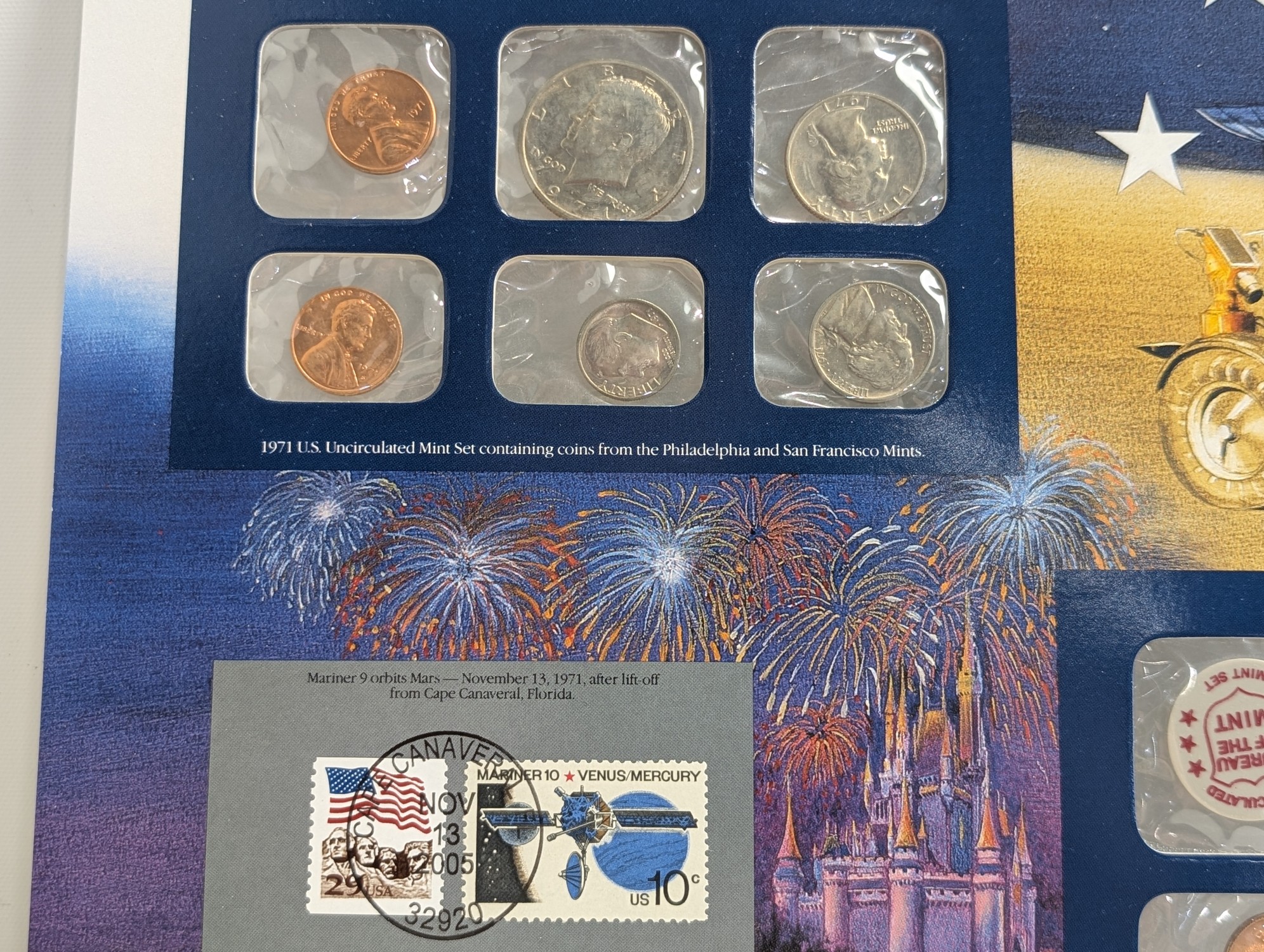 1971-1976 P&D U.S. Mint UNC Sets in Display w/ Commem Stamps (6 Sets)