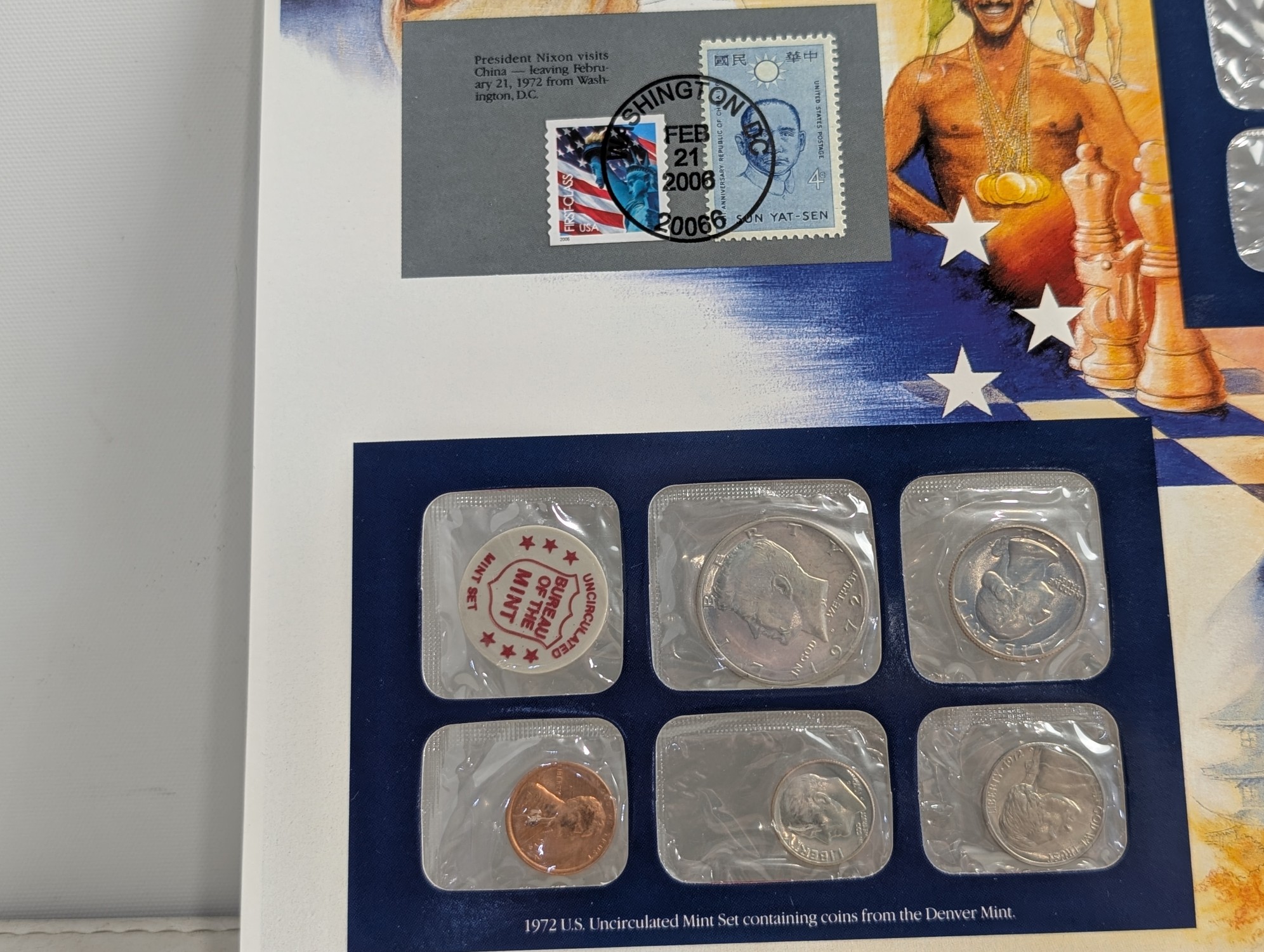 1971-1976 P&D U.S. Mint UNC Sets in Display w/ Commem Stamps (6 Sets)