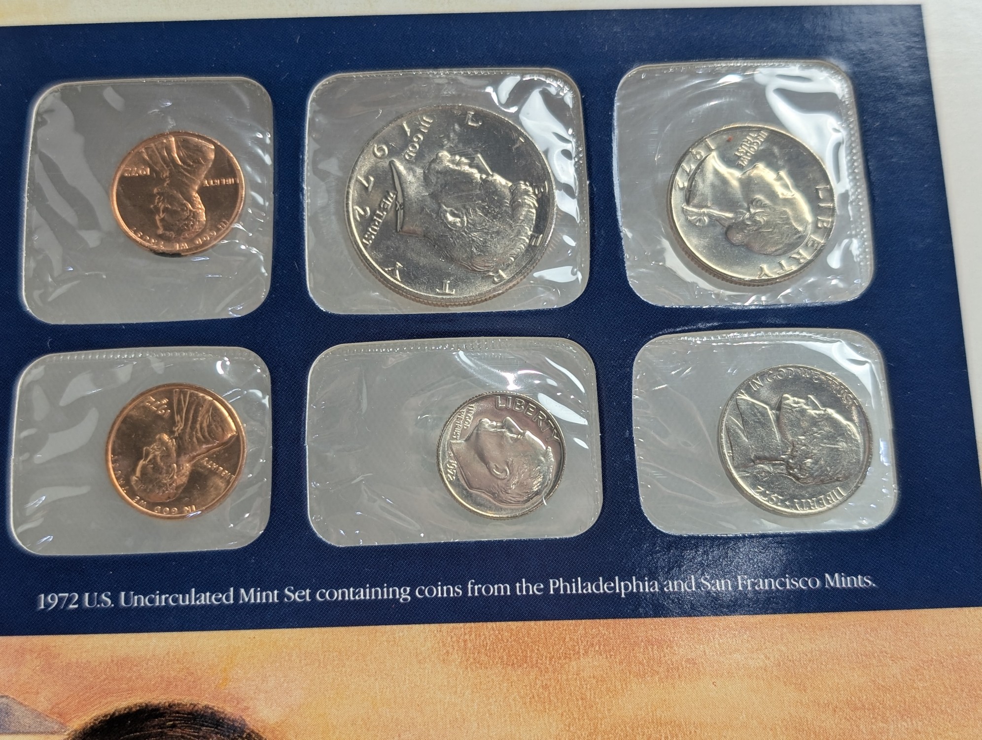 1971-1976 P&D U.S. Mint UNC Sets in Display w/ Commem Stamps (6 Sets)