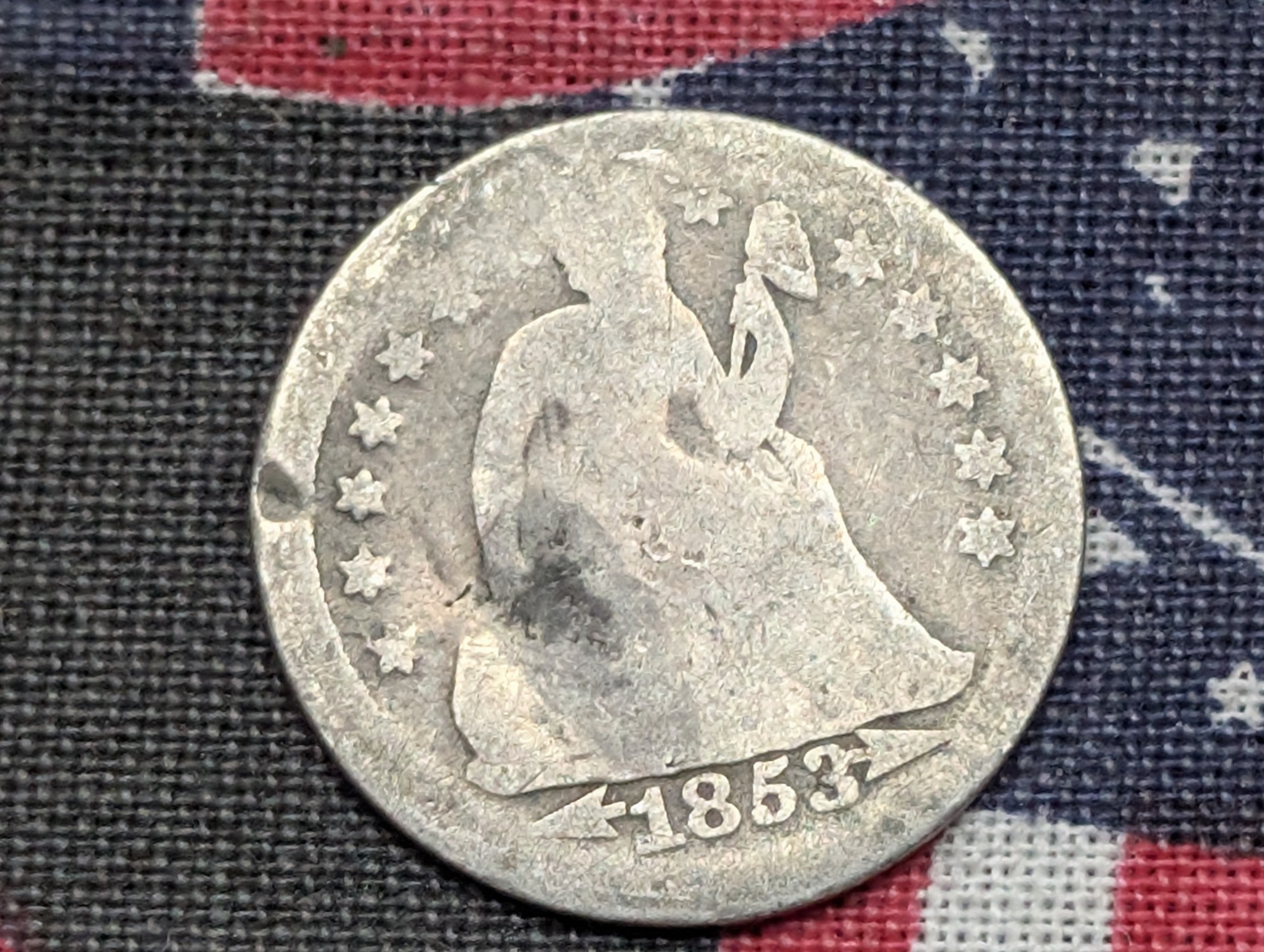 AG - 1853 Seated Liberty 90% Silver Dime w/ Minor Damage