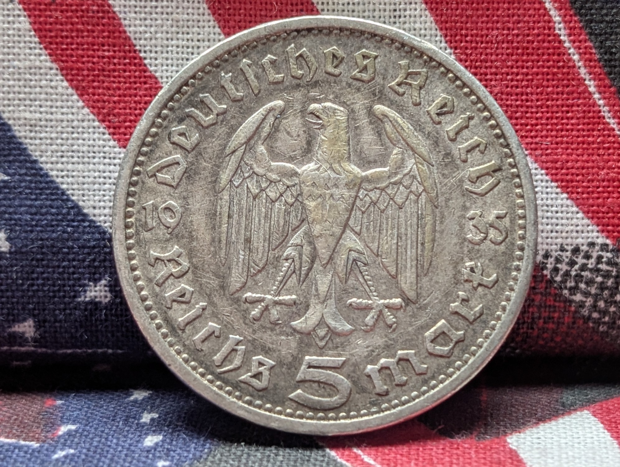 1935-A Germany 90% Silver 5 Reichsmark, 13.88g