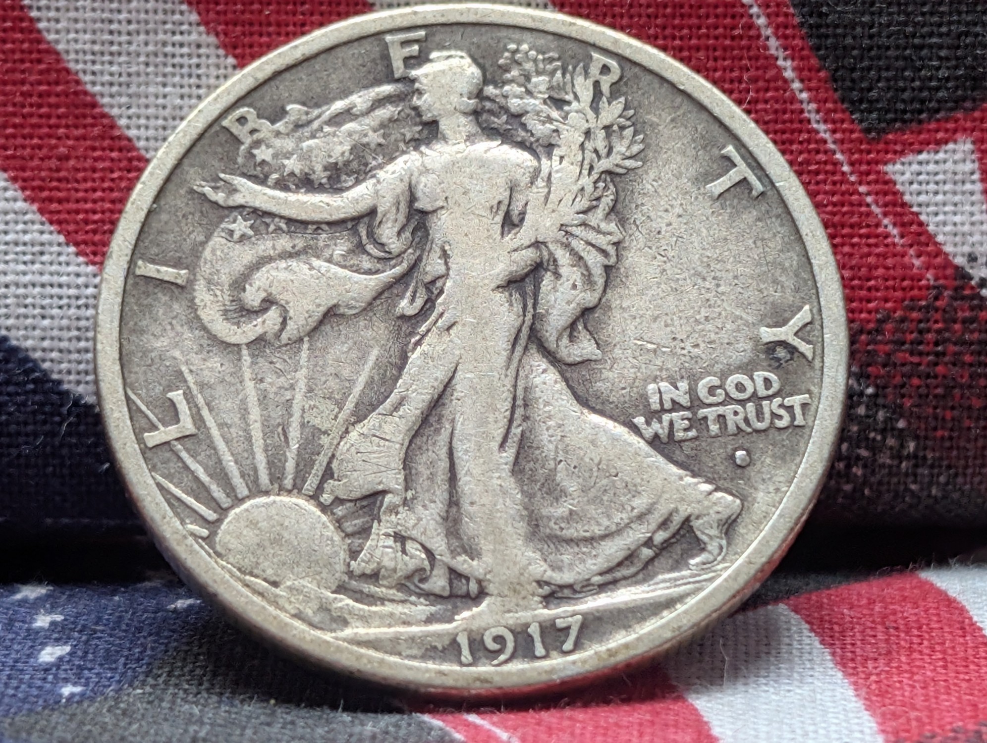 OBV. 1917-S Walking Liberty 90% Silver Half Dollar - VF+