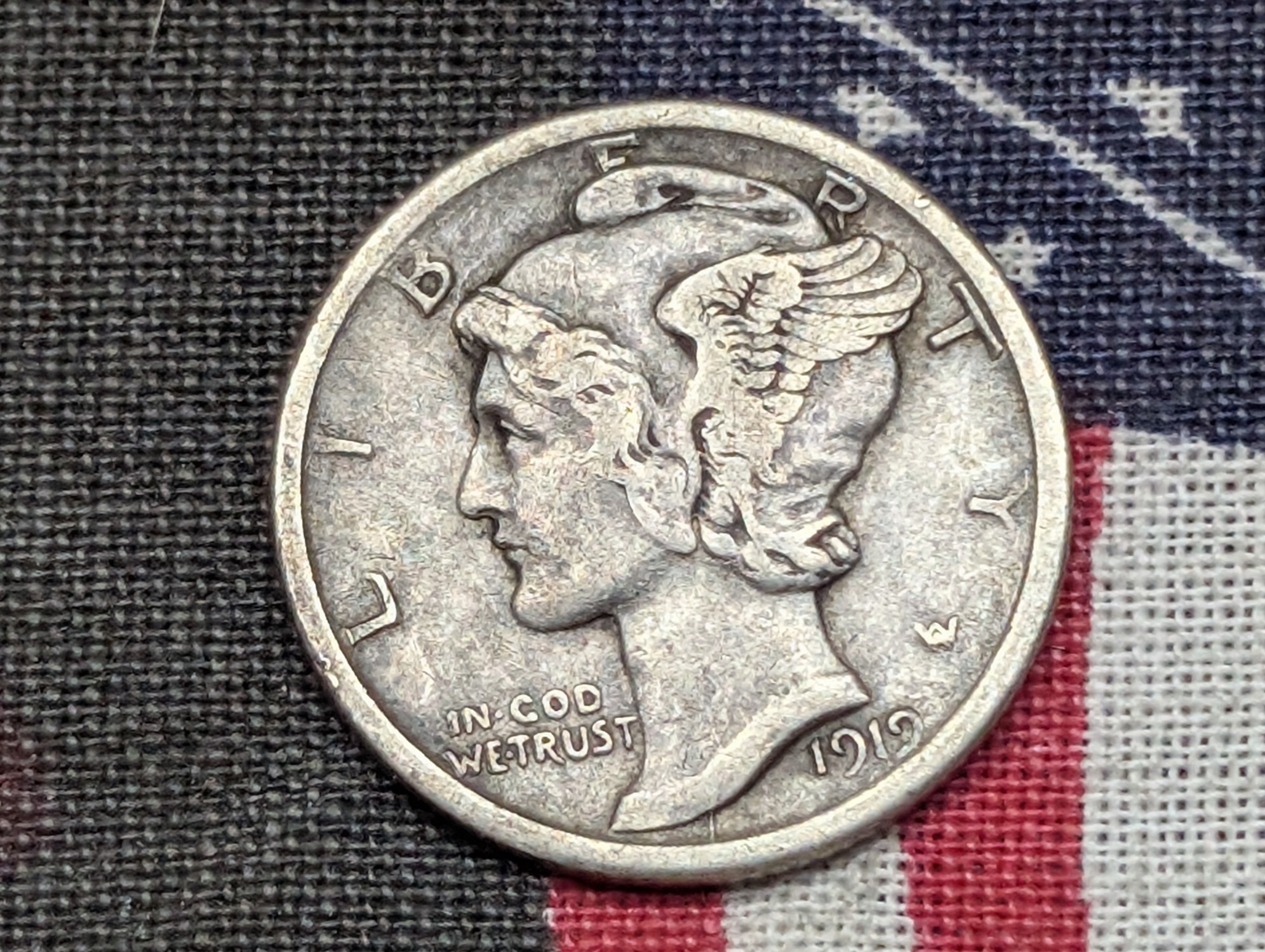 1919-D Mercury 90% Silver Dime