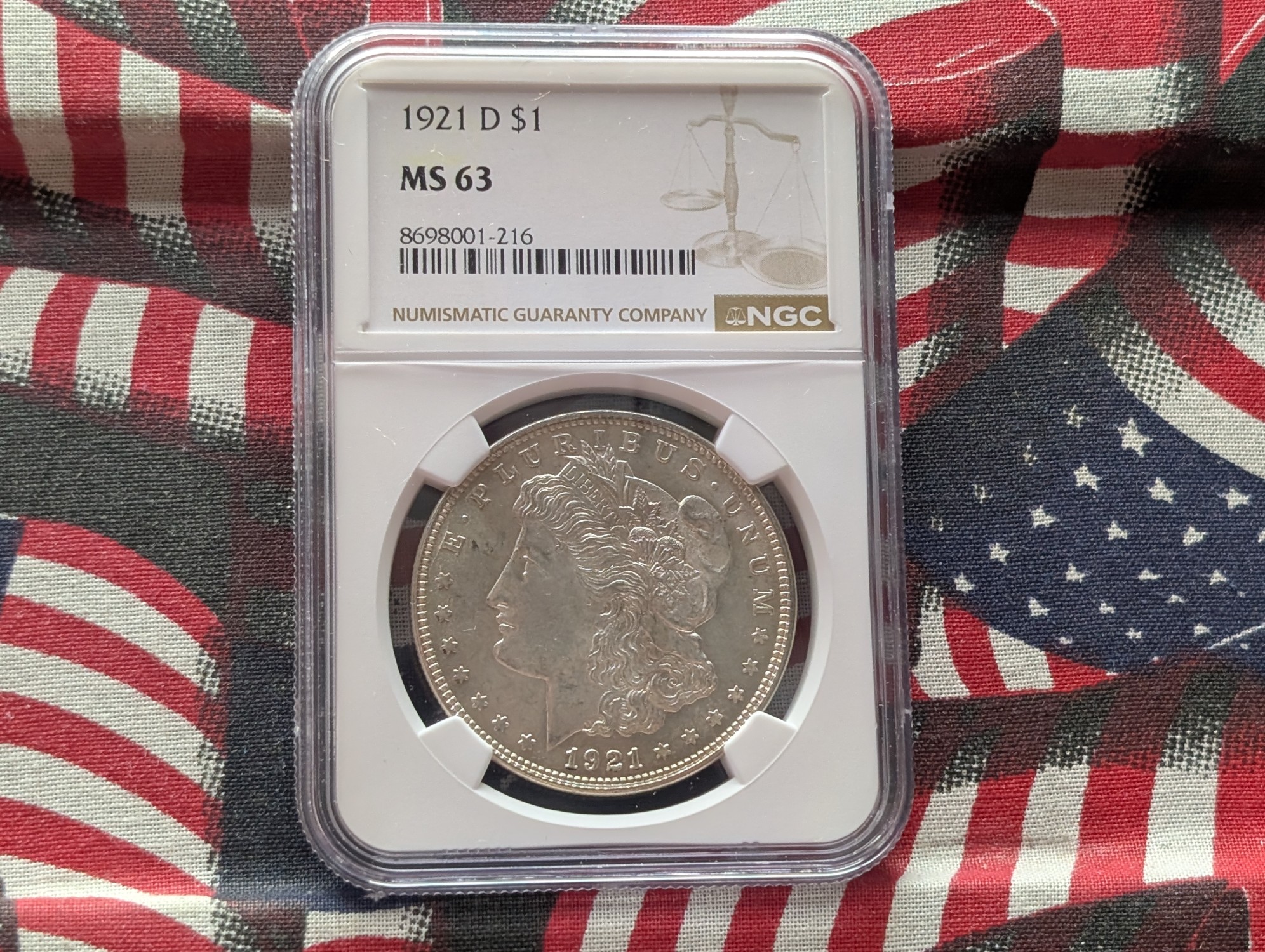 1921-D Morgan 90% SILVER Dollar - NGC MS63