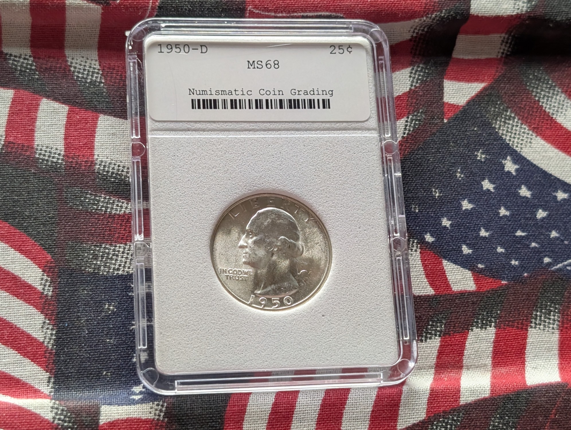 1950-D Washington 90% Silver Quarter - NCG Cert. MS68 (NOT NGC)