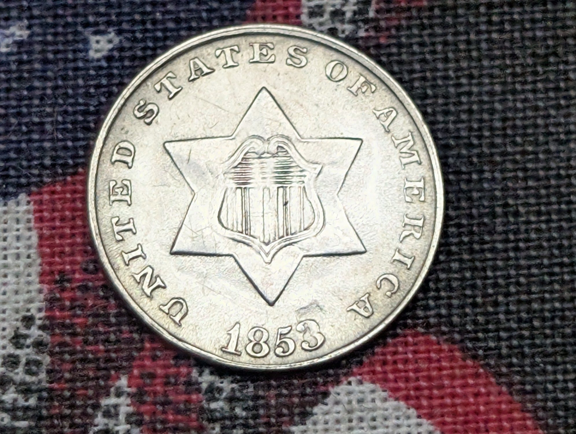 1853 Three Cent Silver - CHOICE BU - 75% Silver