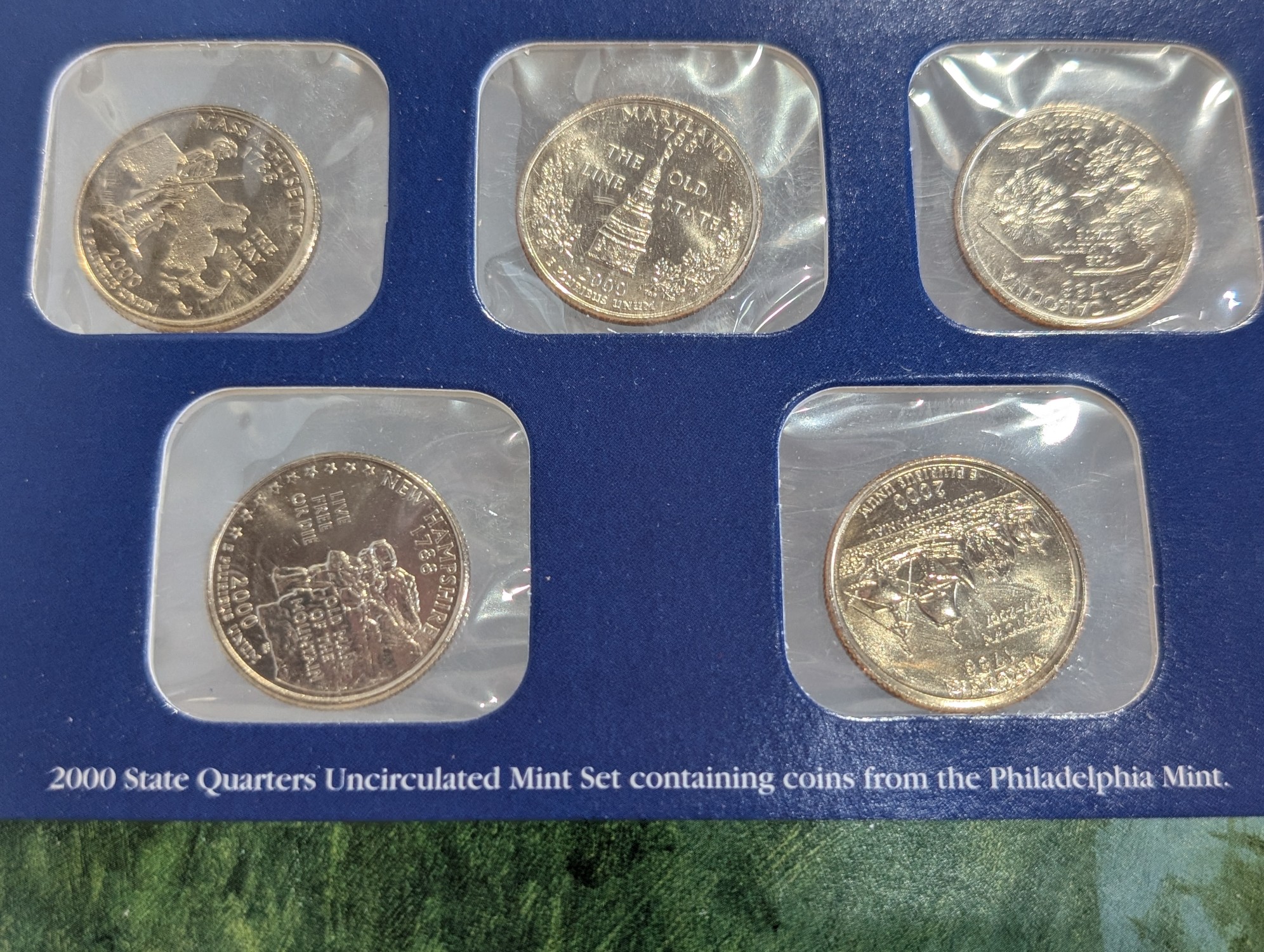 2000, 2001, 2002, 2003, 2005 and 2006-P&D U.S. Mint UNC Statehood Quarter Sets in Display w/ Commem Stamps (6 Sets) - ONLY QUARTERS