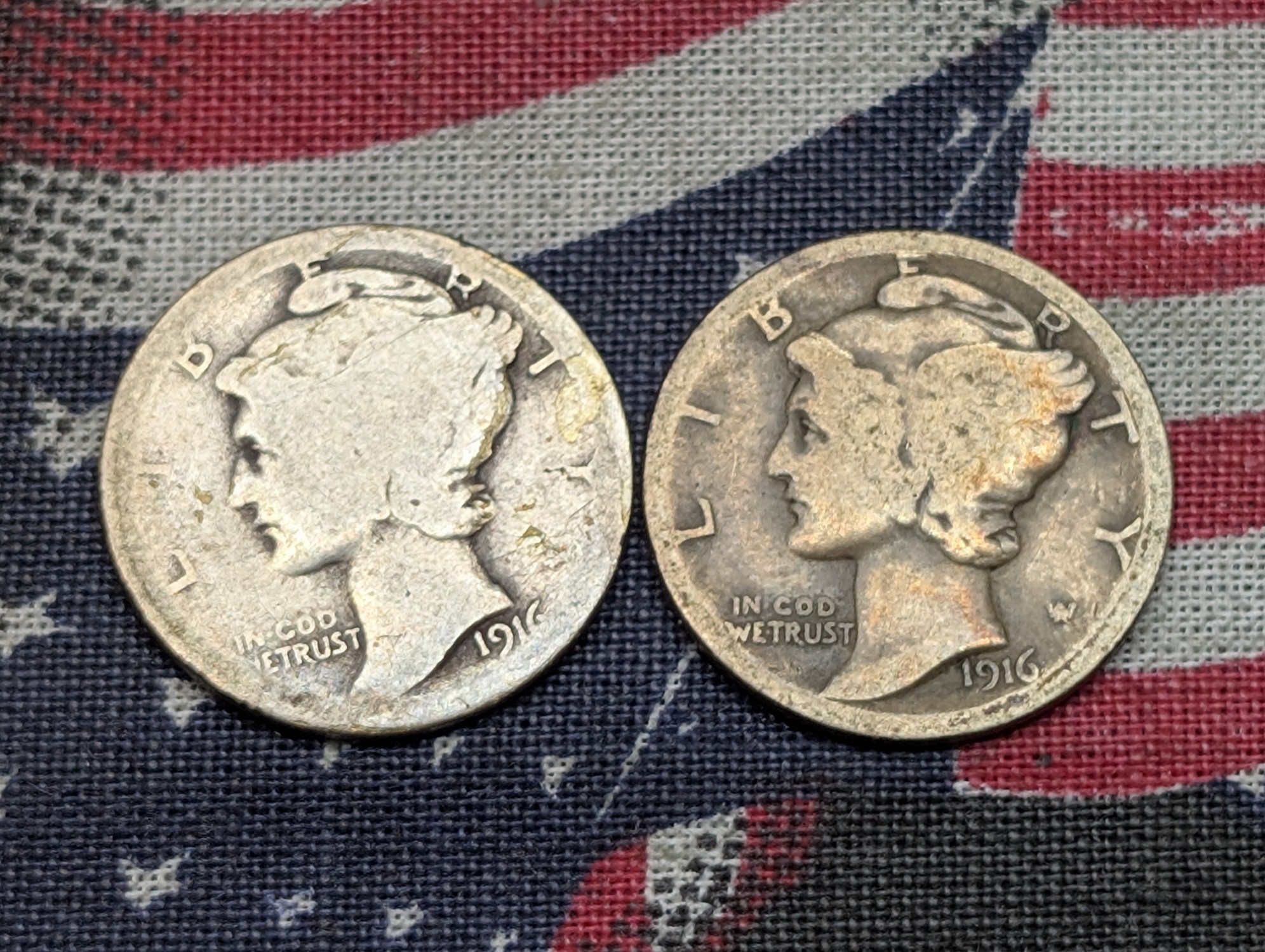 1916-P&S 90% Silver Mercury Dimes